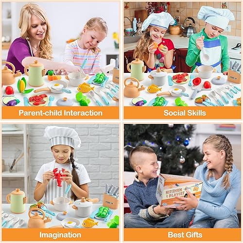 Miniatura 2 de Juego de accesorios de cocina para niños, 42 piezas de juguete de simulación para niños pequeños, juegos de cocina con ollas y sartenes a presión,