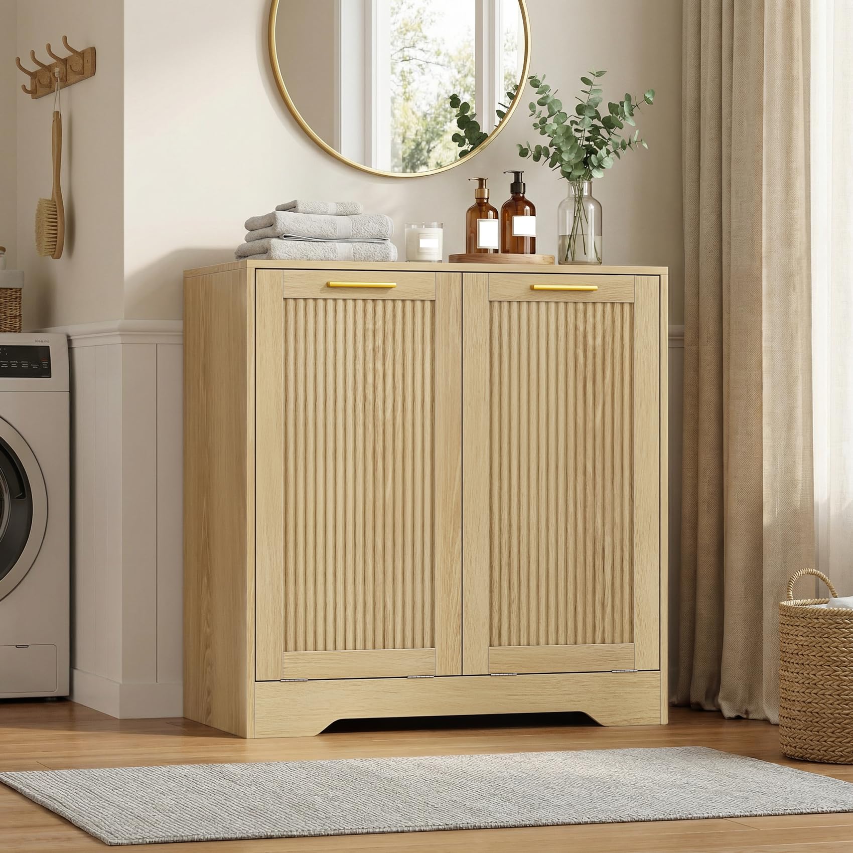 Photo 1 of ***MISSING PARTS***
Mino Kesper Laundry Hamper Cabinet, Small Tilt-Out Bathroom Storage Unit with Narrow Hidden Basket Chest Bathroom Cupboard
