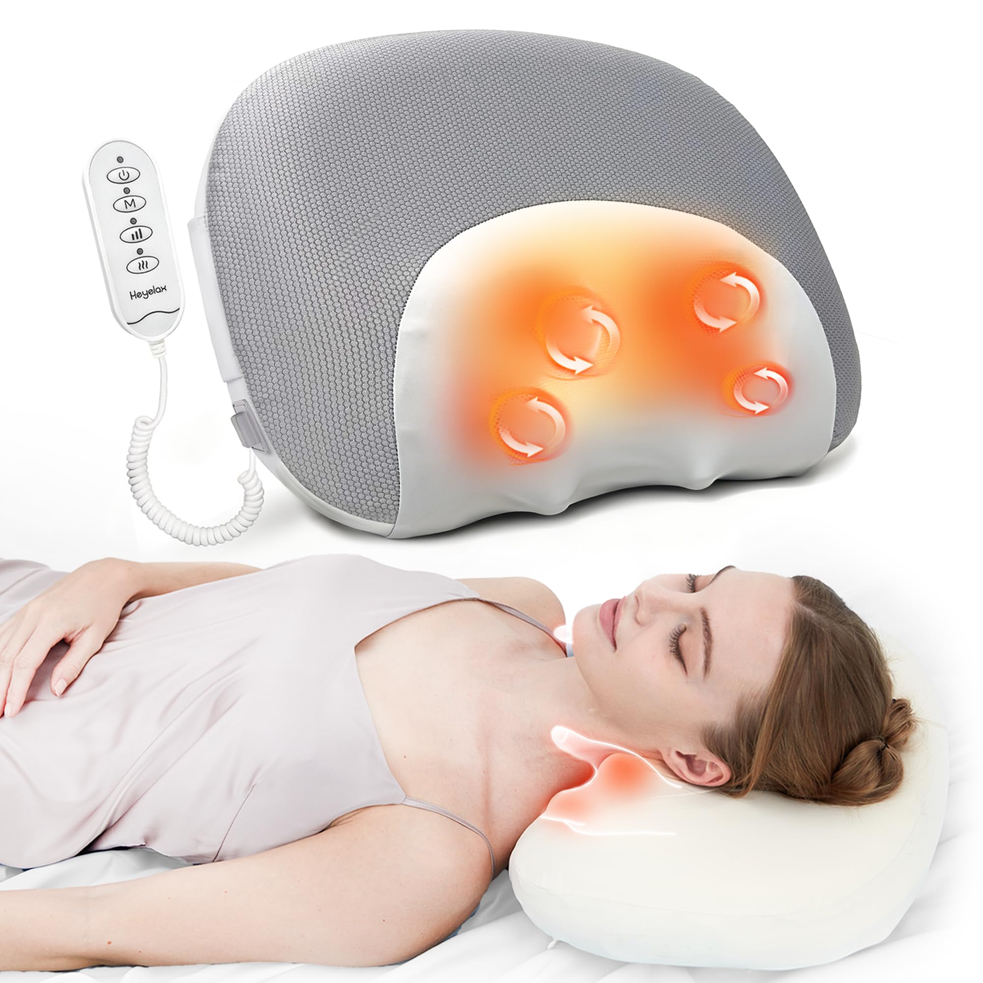 Shiatsu Neck Massager for Pain Relief deep Tissue Before Sleep, Cervical Neck Pillow,Cordless & Memory Foam Pillows with Heat,Gifts for Mom, Dad, Women, Men (Gray with Wired Controller)