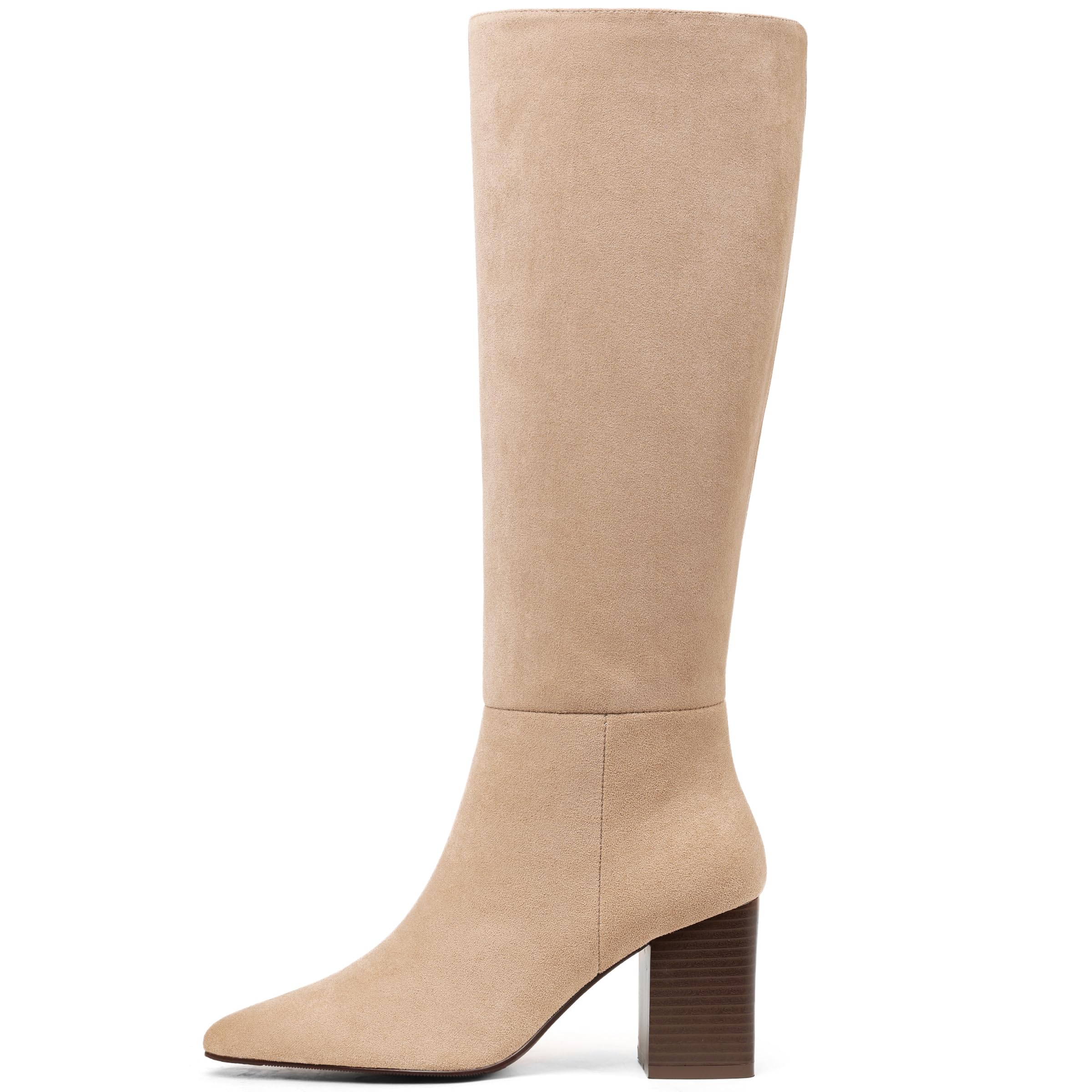 Mattiventon Knee High Boots Women Fall Tall Boots for Women Chunky Heel Pointed Toe Side Zipper Sexy Dress
