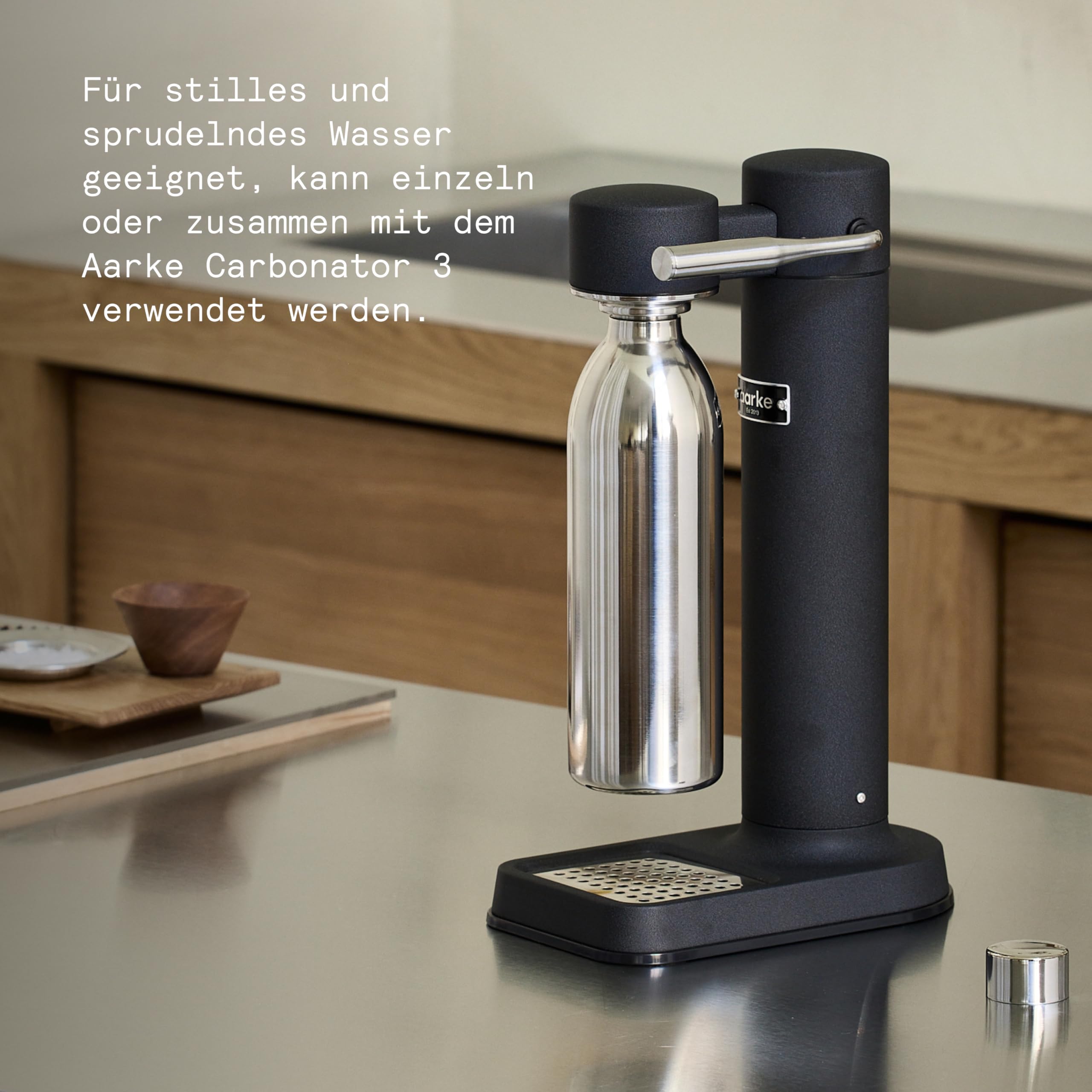 aarke To-Go Bottle Edelstahl Trinkflasche für stille & sprudelnde Getränke, kompatibel Carbonator 3, Doppelwandig & vakuumisoliert, auslaufsicher & spülmaschinenfest, (1L)