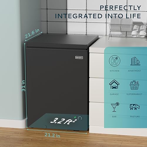 Miniatura 6 de EUHOMY congelador de pecho de 3.5 pies cúbicos con cesta extraíble, pequeño congelador profundo ajustable con 7 termostatos, mini congelador