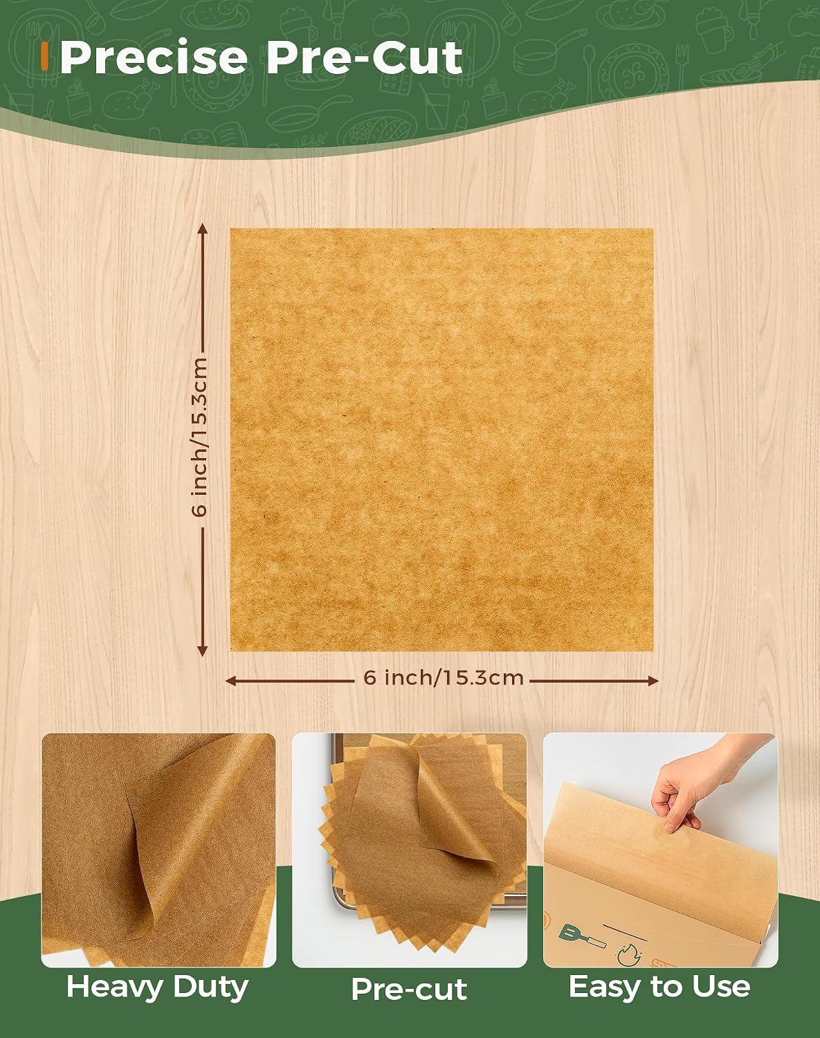 6x6 Inches Parchment Paper Squares 320Pcs, Hamburger Patty Paper