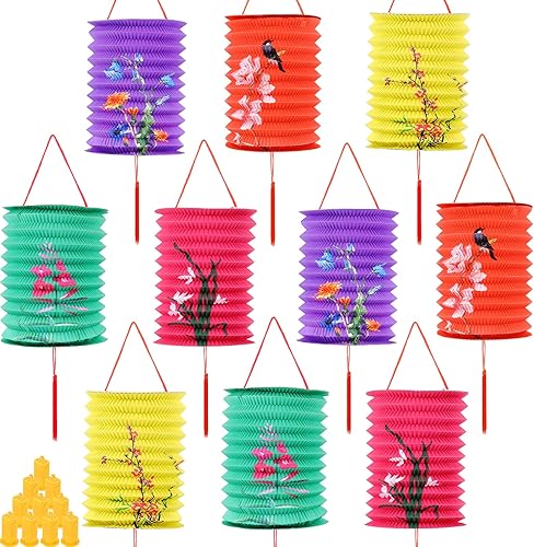 10 faroles de papel chinos, multicolor, faroles colgantes con luces, decoración de Año Nuevo chino, faroles japoneses, lámpara para tu hogar, fiesta