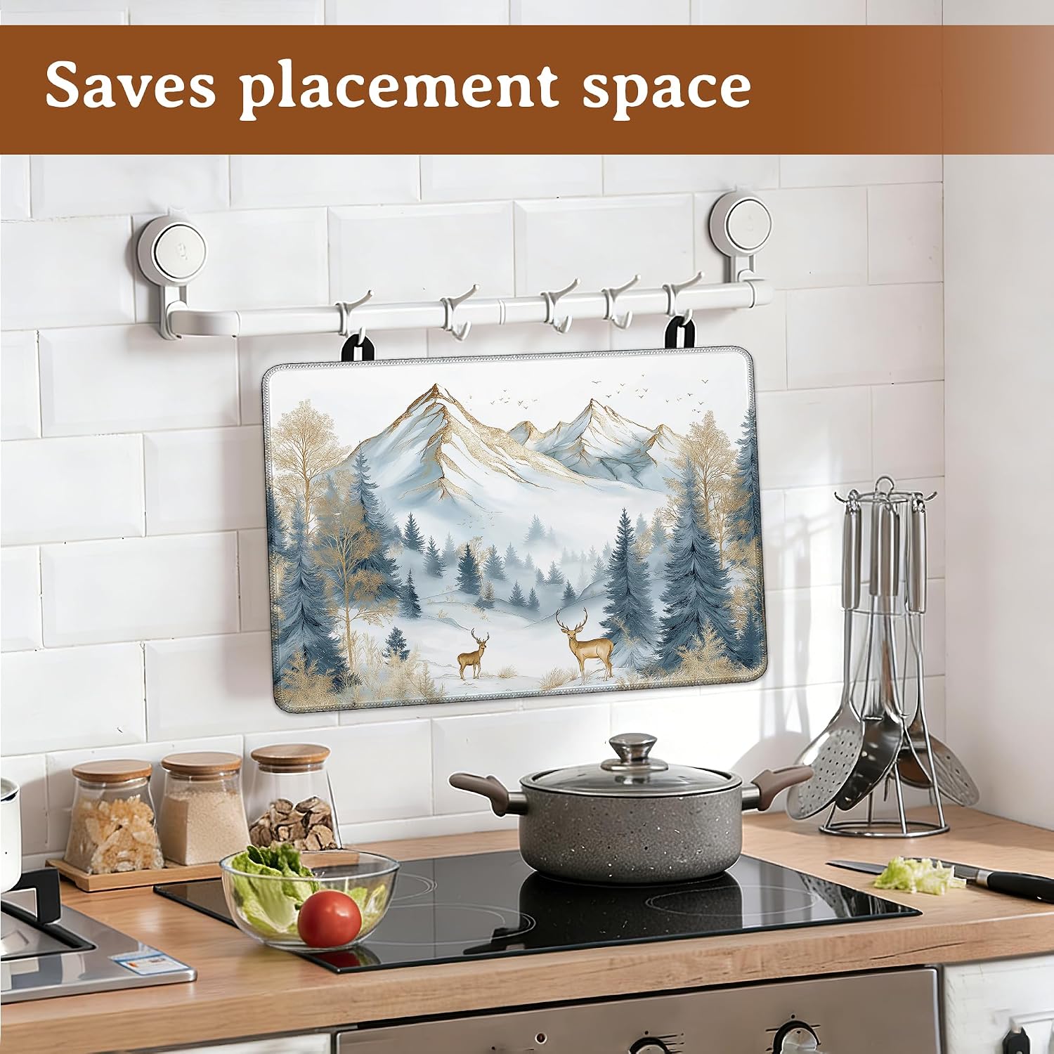 Winter Mountain Electric Stove Top Cover,Forest Deer Stove Top Cover for Electric Heat Resistant Mat for Gas Cooktop Kitchen Washable Countertop Protector Mat 28.5×20.5in