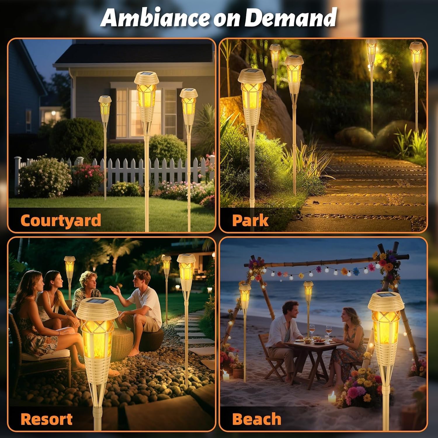 Solar Außenleuchten - Solar Fackel Lichter mit flackernder Flamme für Garten Dekor, Wasserdichte Solar Gartenleuchten, Outdoor Terrasse & Weg Hof Dekorationen mit Flammenfackeln - 2 Pack