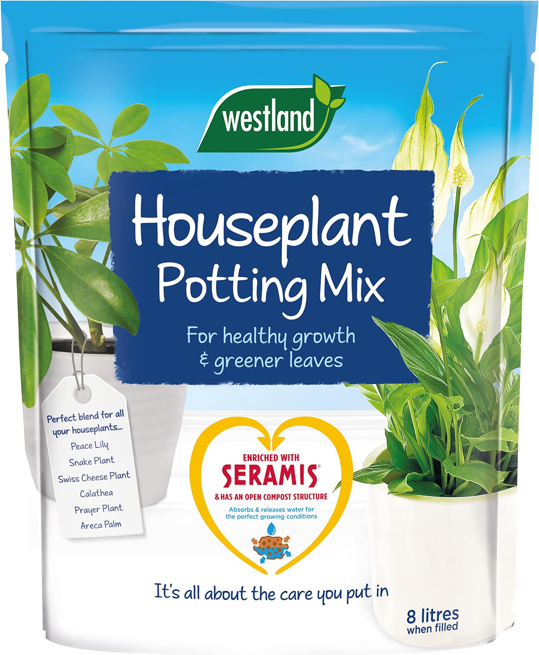 Houseplant Potting Compost Mix and Enriched with Seramis, 8 L , 60x27x33 cm