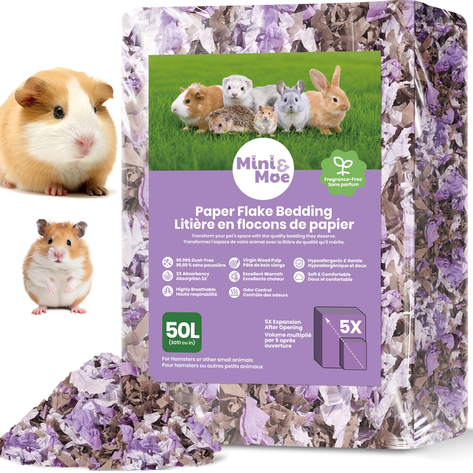 Hamster Bedding 50L Guinea Pig Paper Bedding Odor Control 99% Dust-Free