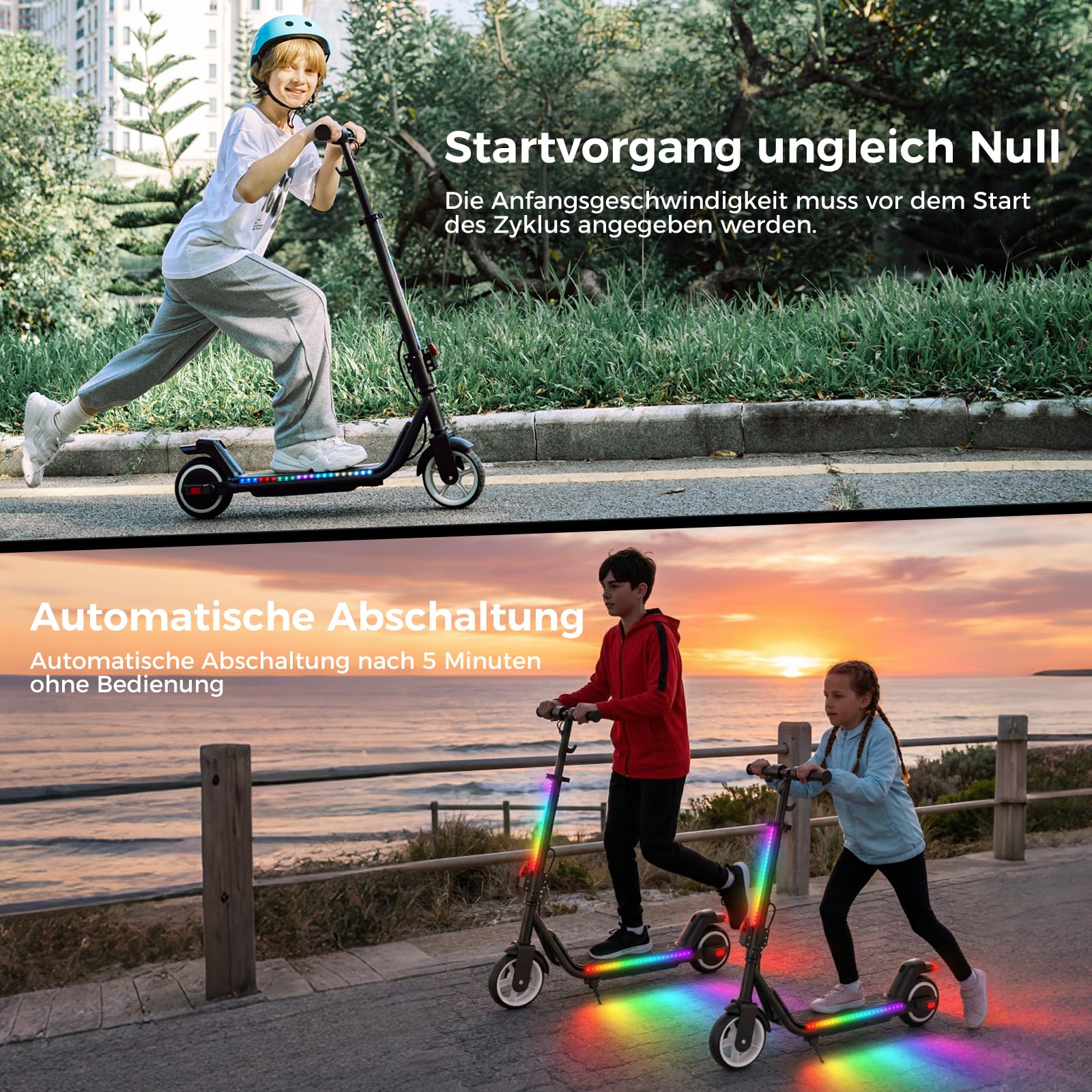 iScooter E Scooter für Kinder von 6-14 Jahren, 6,5" Faltbar Elektroroller mit Musik & 3 Höhenstufen einstellbar, 6" Leicht Kinder E Roller mit Bunte Lichter, Max Reichweite 15/7 km, 3 modi 5-19 km/h