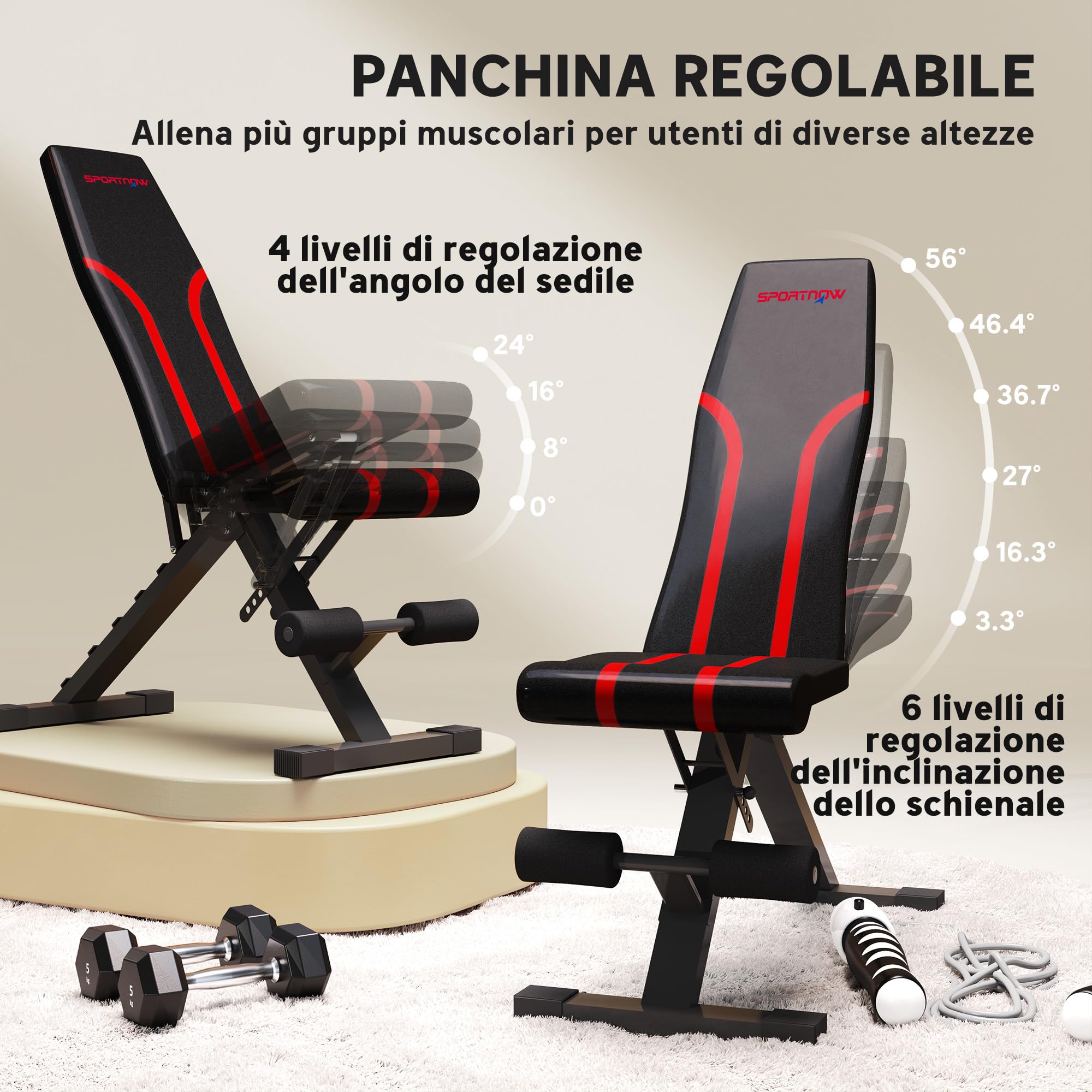 SPORTNOW Panca Palestra Pieghevole, Panca Addominali Multifunzione Inclinabile con Schienale e Seduta Regolabili, per Allenamento Palestra Casa, Nero