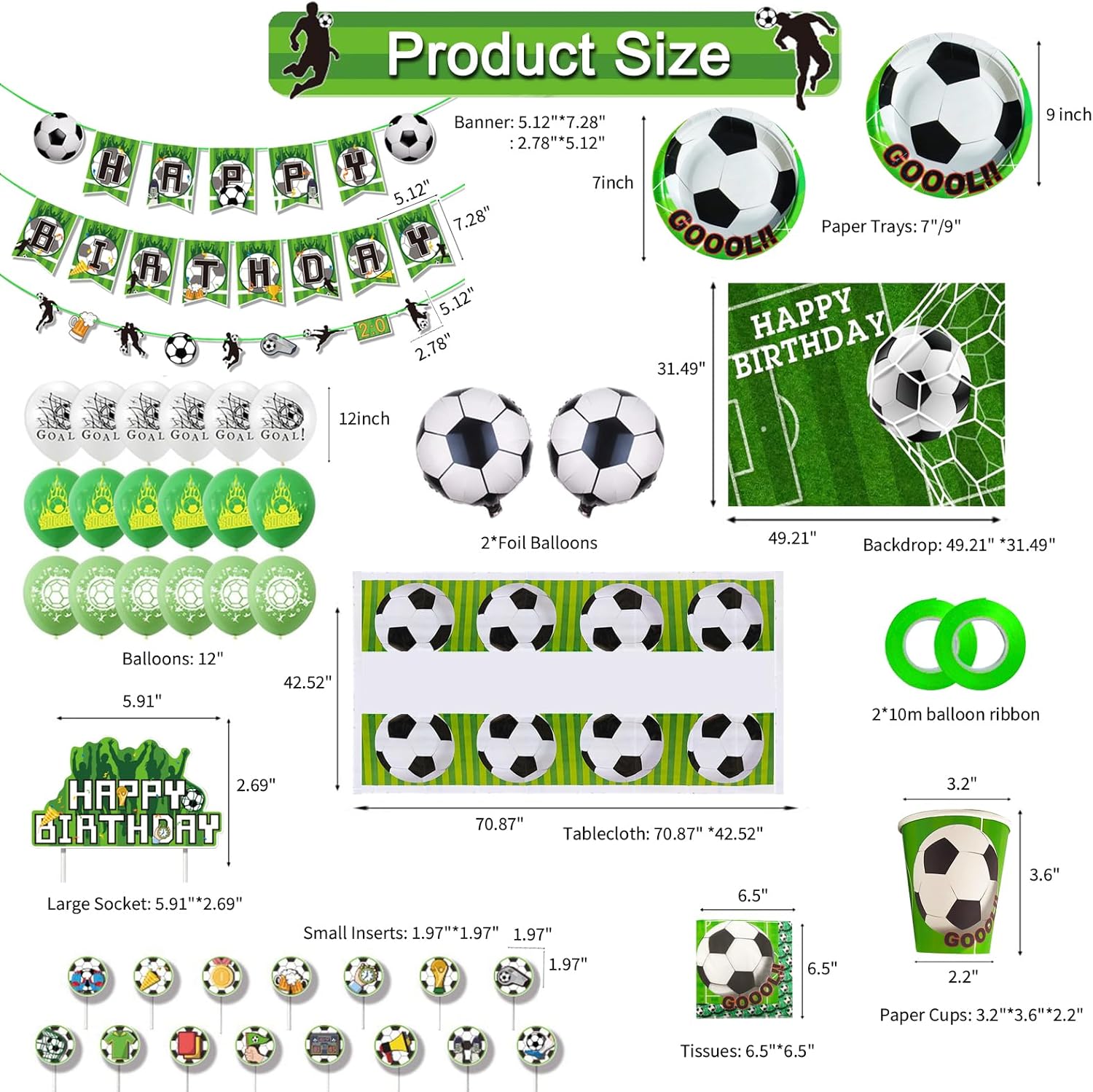 Soccer Party Bundle Soccer Theme Party Supplies Set Plates Napkins Cups Knives Spoons Forks Tablecloth Balloons Banner Cupcake Toppers Backdrop for Soccer Birthday Party Decorations - Image 3