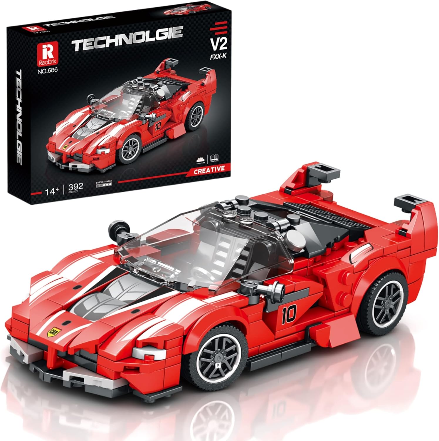 Reobrix 686 Ferrari FXXK Toy Car Building Blocks, Model Car Kit for