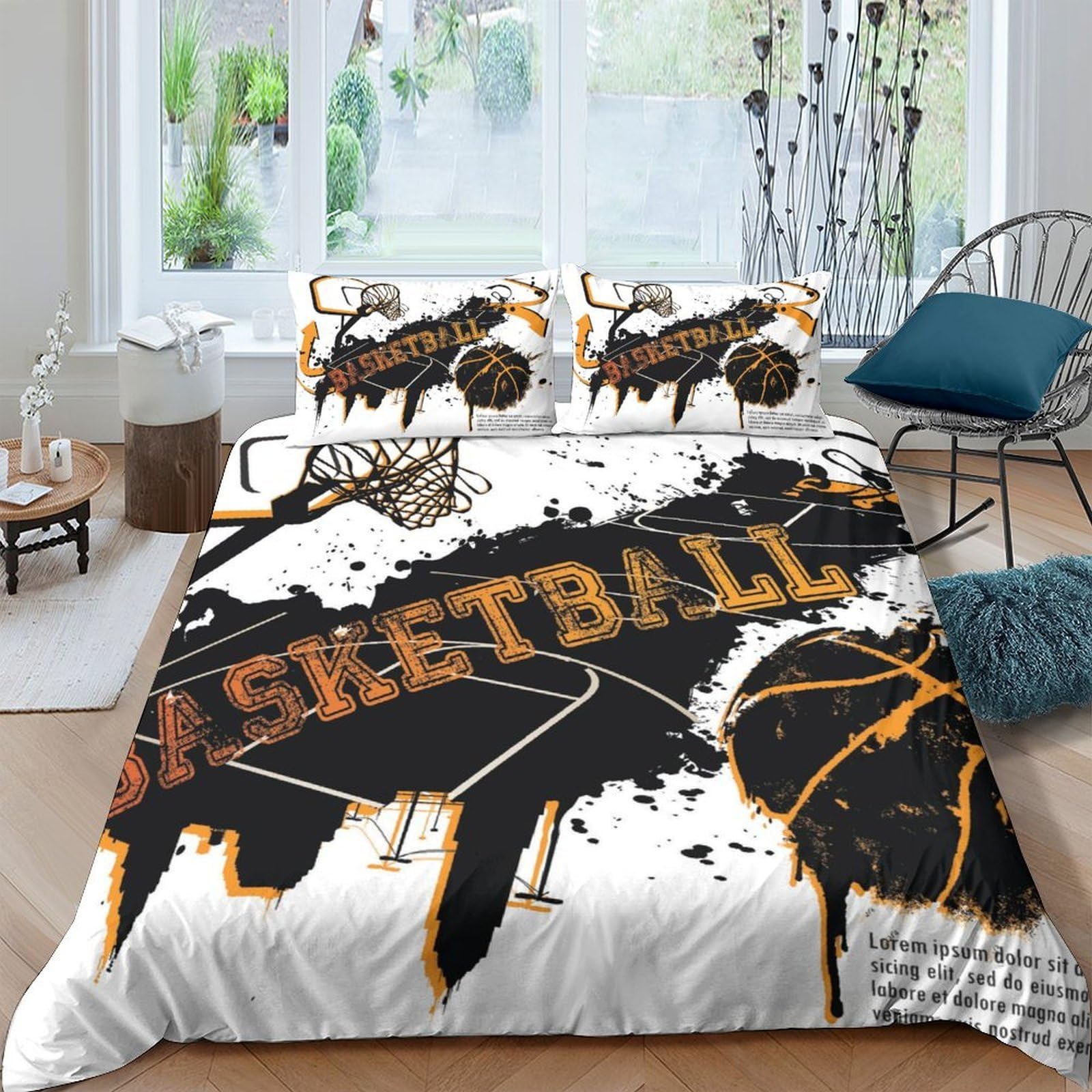 Ctjqhvkz Style-7 3D Printed Basketball Graffiti Fitted Sheet Microfiber Modern Bed Sheet For Bedroom Guest Room Mattress Cover Single（135X200cm）