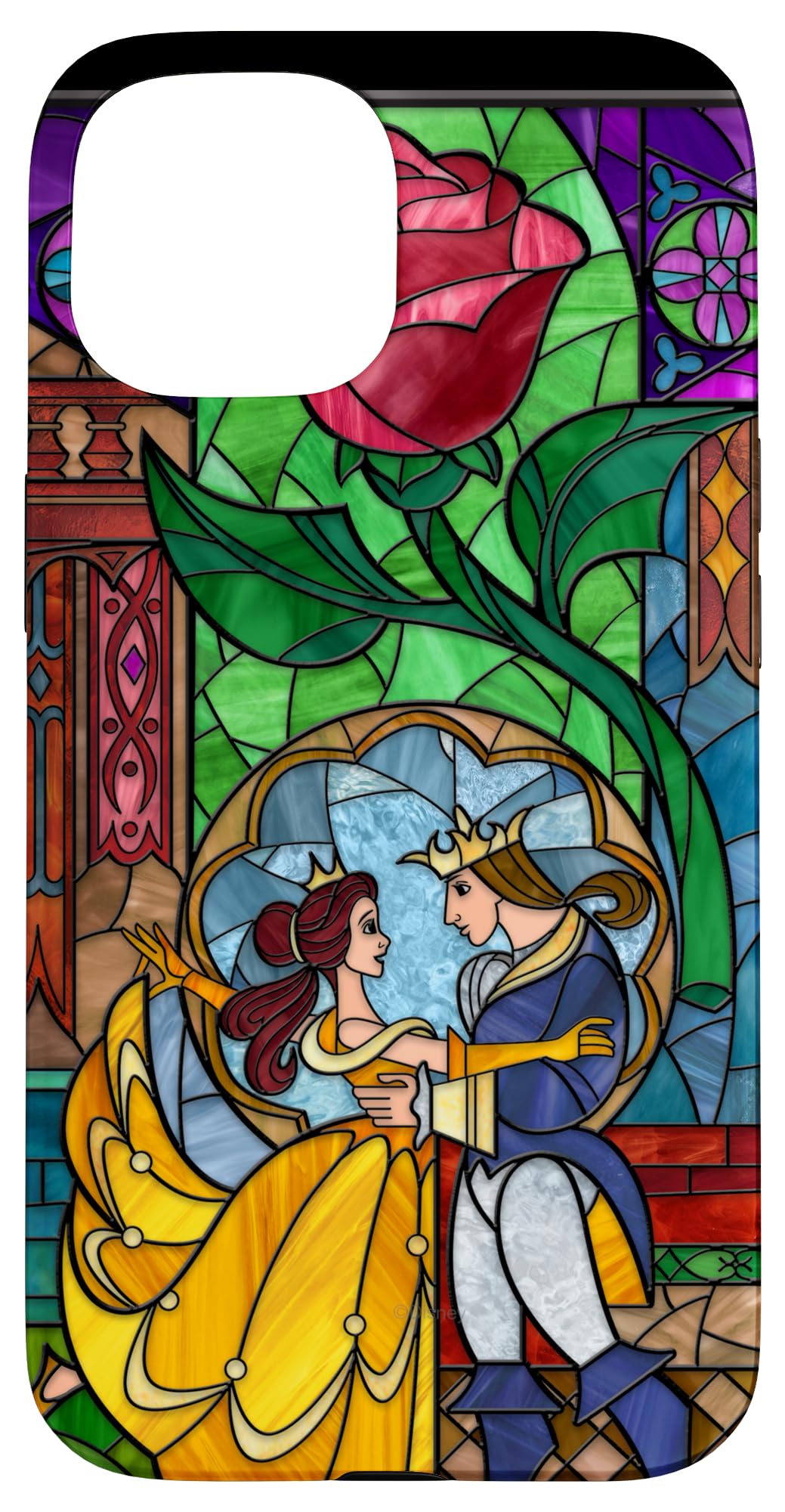 Custodia per iPhone 15 Disney La Bella e la Bestia - Vetro colorato Belle e Principe