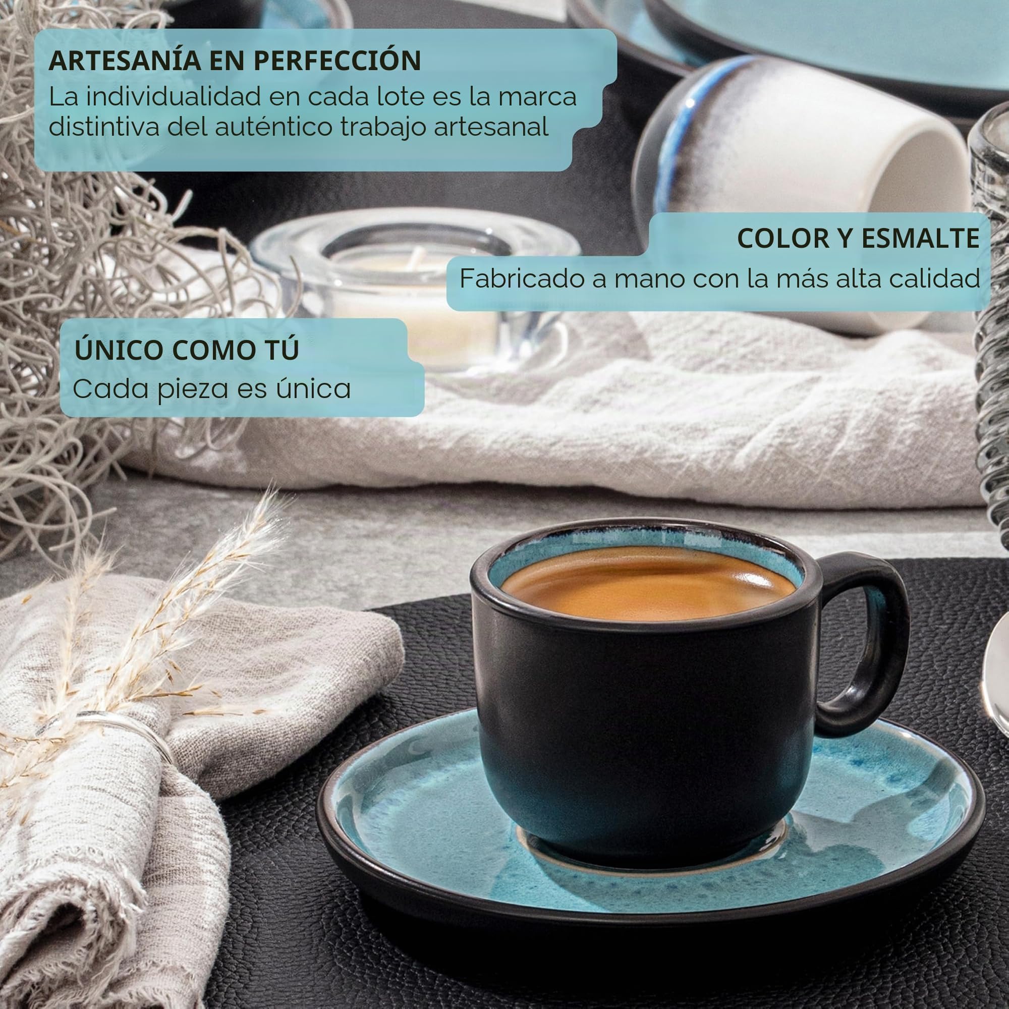 Sänger Granada Juego de tazas de café espresso (12 unidades, 80 ml), color azul con borde negro, 80 ml
