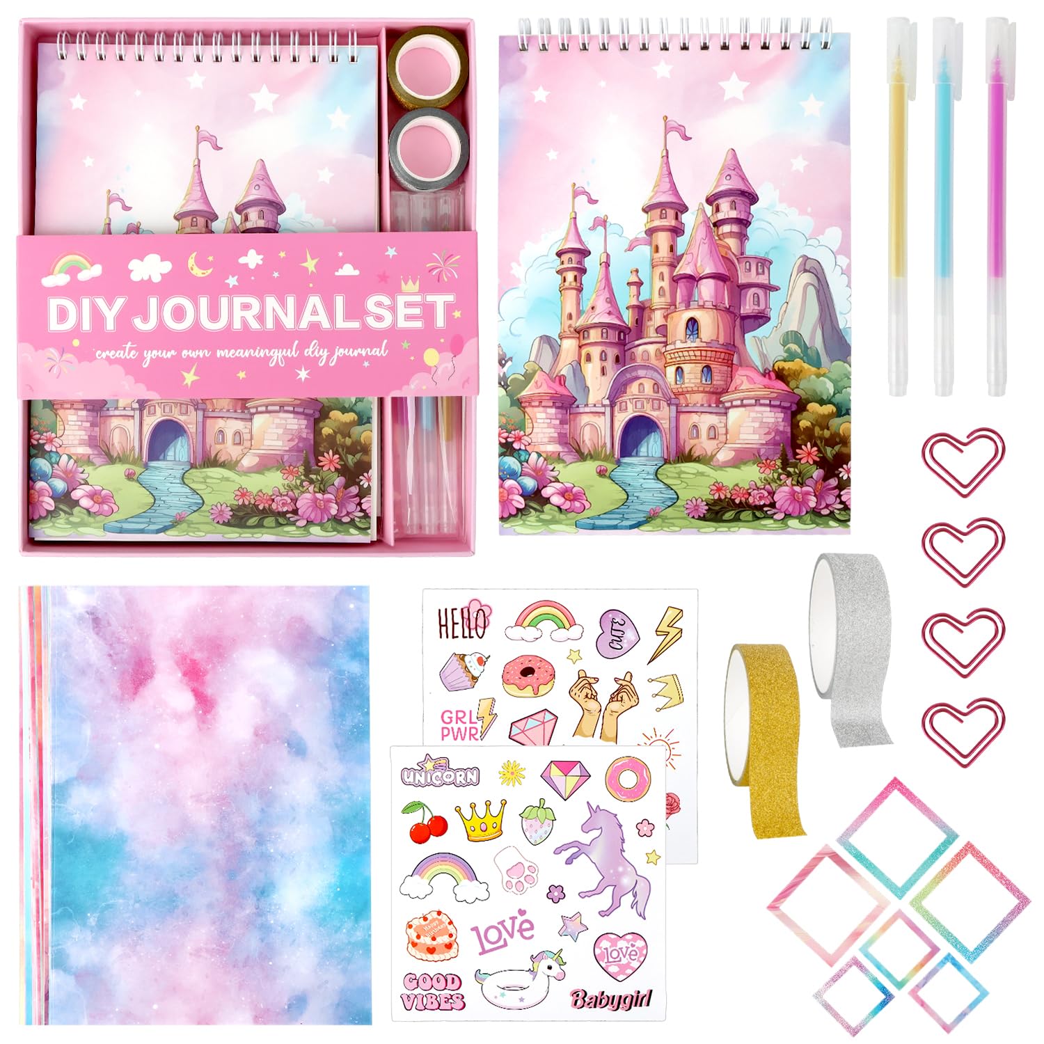 MOTIBACK DIY Castle Journal Kit for Girls Scrapbook Kit with Stickers, Photo Frames & Supplies