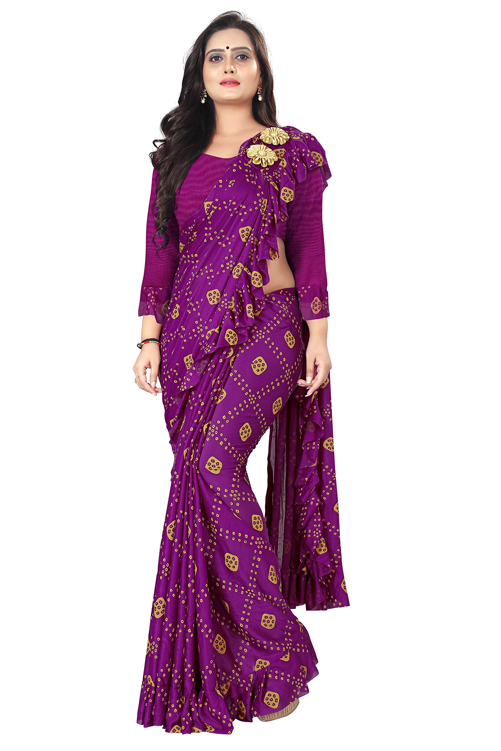 AARADHYA FASHION Women`s Fancy Fabric Lycra Ruffle Frill Saree With Banglori Blouse