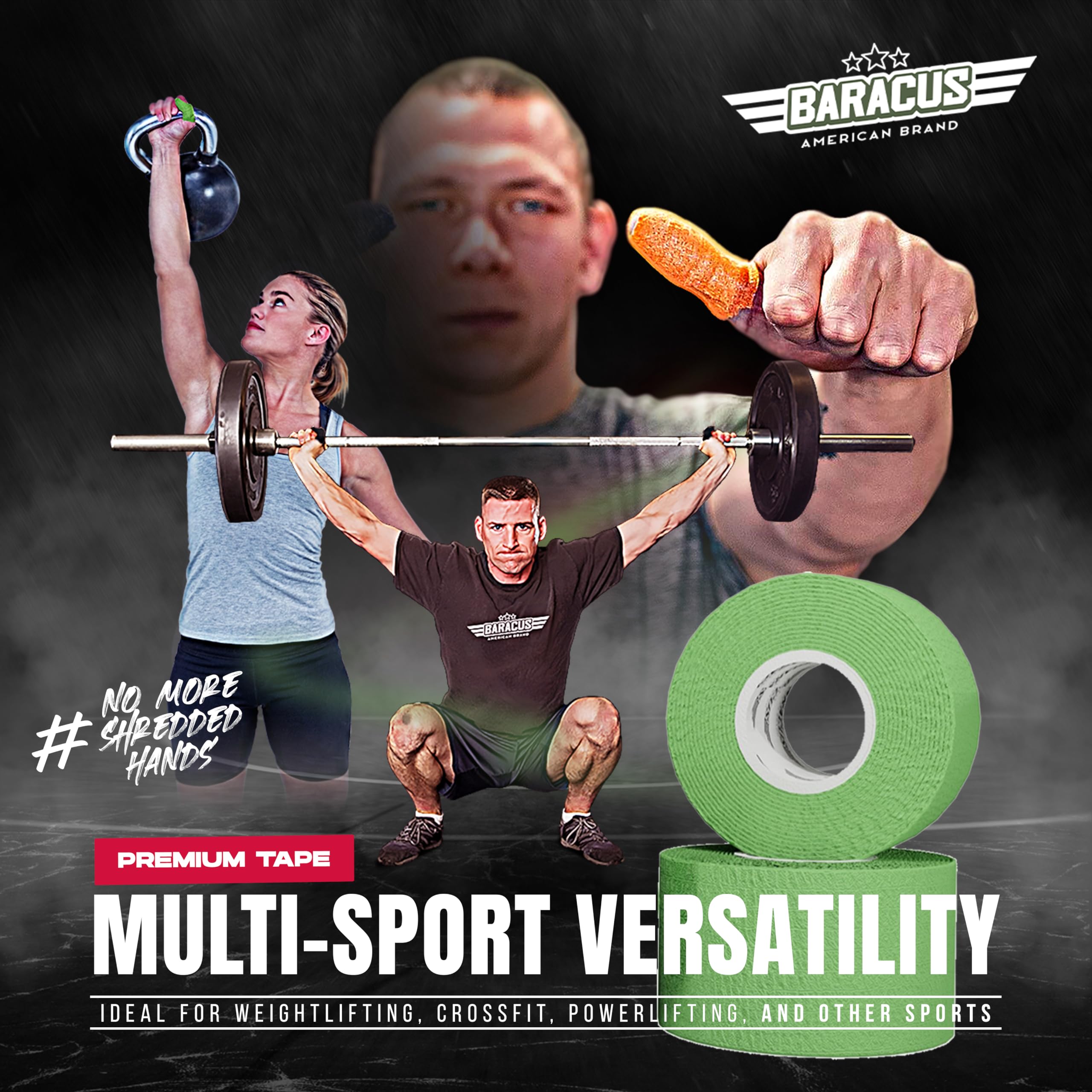 BARACUS Tape Crossfit Premium do podnoszenia ciężarów, bawełna elastyczna i wodoodporna naklejka - bandaż sportowy, w zestawie eleganckie opakowanie - 7 metrów x 38mm (Tropical Camo)
