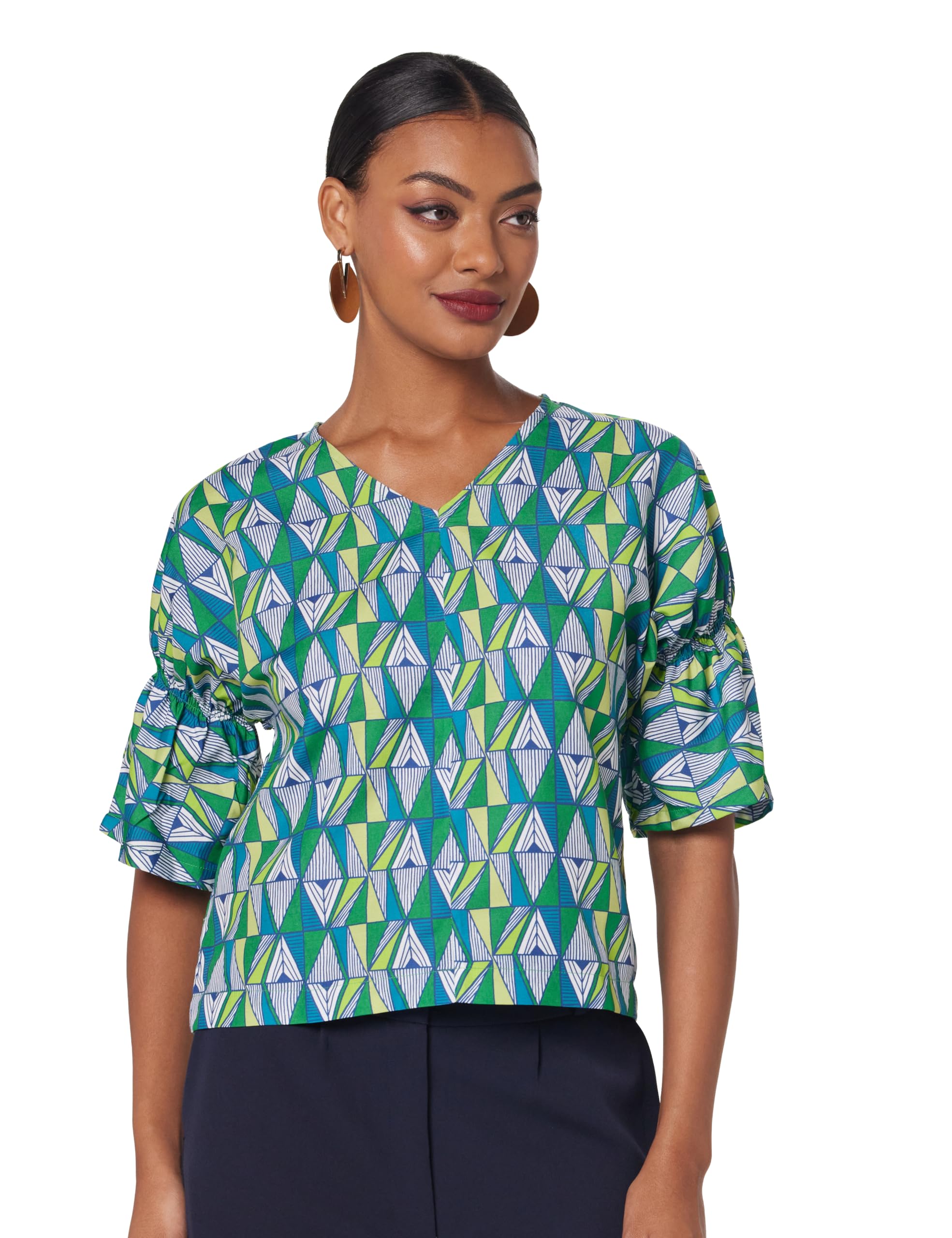 river Women's Rayon Geometric Half Sleeve Regular Fit Blouse-picture-47