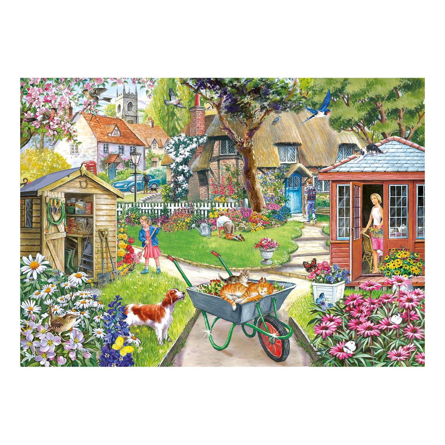 The House of Puzzles Bloomin' Lovely Jigsaw - 1000 Piece Jigsaws for Adults Artist Illustrated, Scenic Landscape, Deluxe Puzzle Gifts