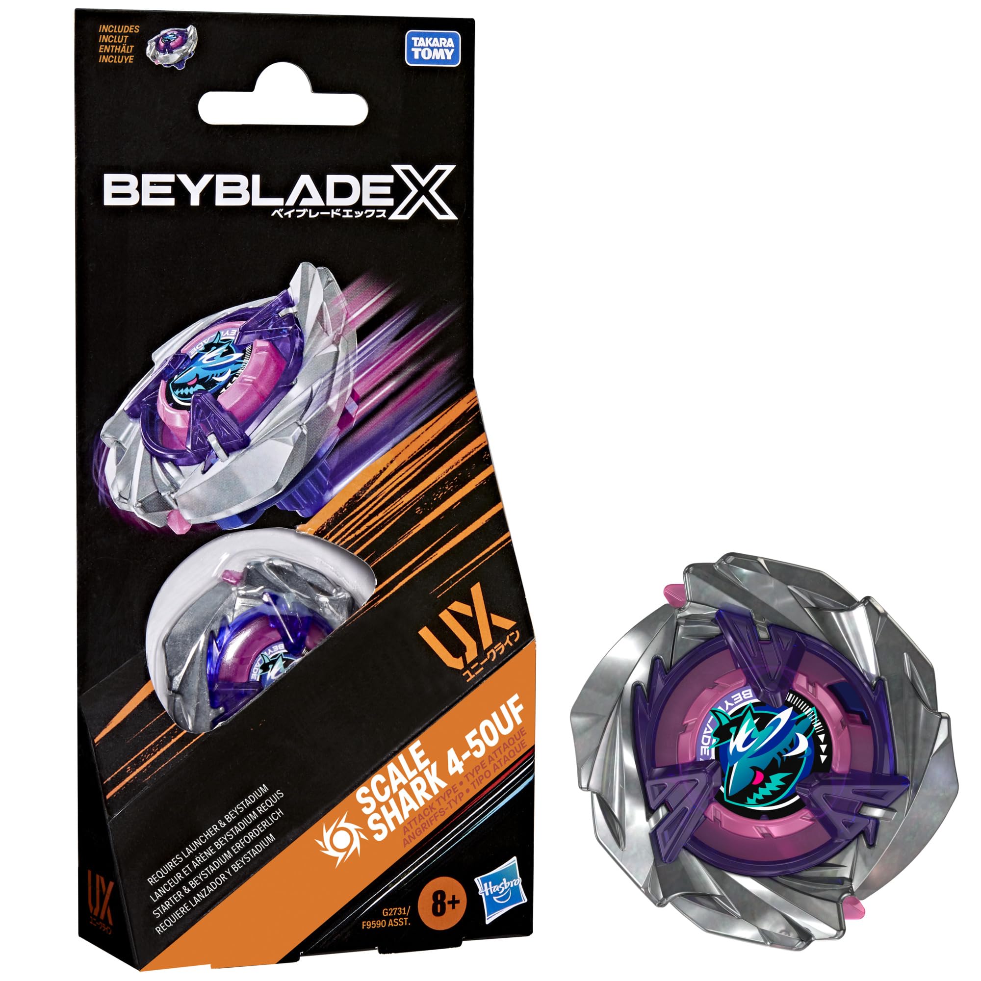 Hasbro Beyblade X, Set Booster Pack, Scale Shark 4-50UF con bey di Attacco di Takara Tomy, trottole da Combattimento, Giocattoli dagli 8 Anni in su