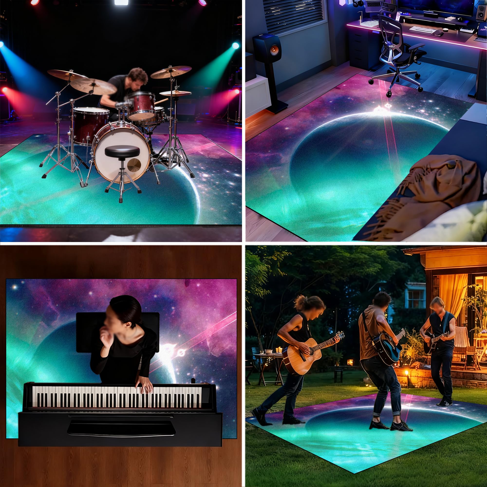 Elektroniczny dywan perkusyjny, do perkusji, jazzu, perkusji, zestaw do bębna basowego, werbla, instrumentów perkusyjnych, mata chroniąca przed hałasem, antypoślizgowy dywanik bębnowy, 180 x 160 cm