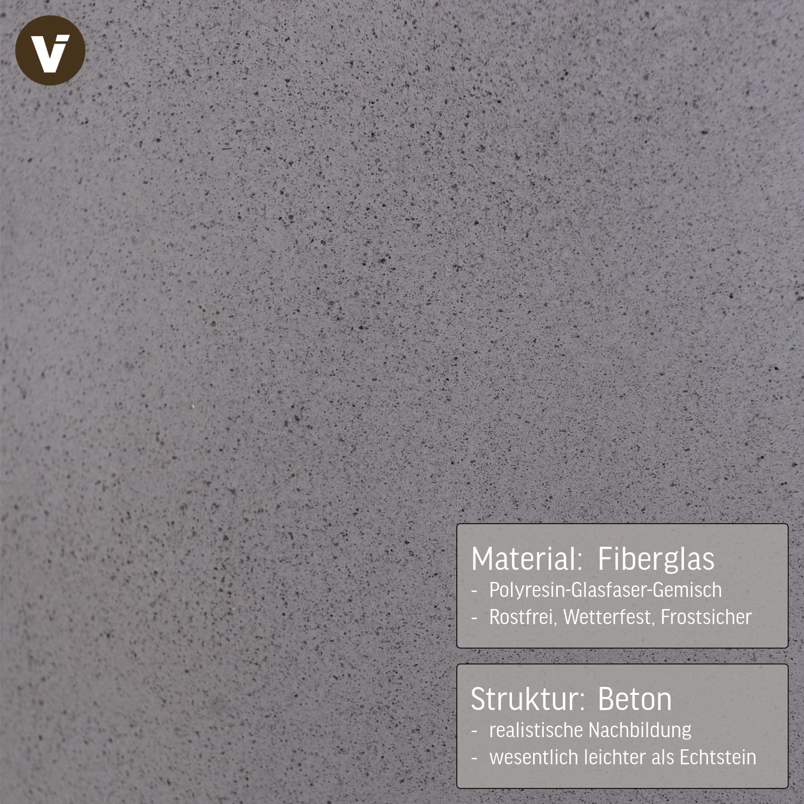 VIVANNO Pflanzkübel Blumentopf in Beton-Optik Fiberglas, 40x38 cm, Wetterfest und Frostsicher, Für Innen- und Außenbereiche