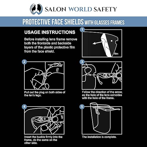 Miniatura 6 de TCP Global Salon World - Protectores faciales completos con marcos de gafas paquete de 10 ultra transparentes para proteger los ojos la nariz la