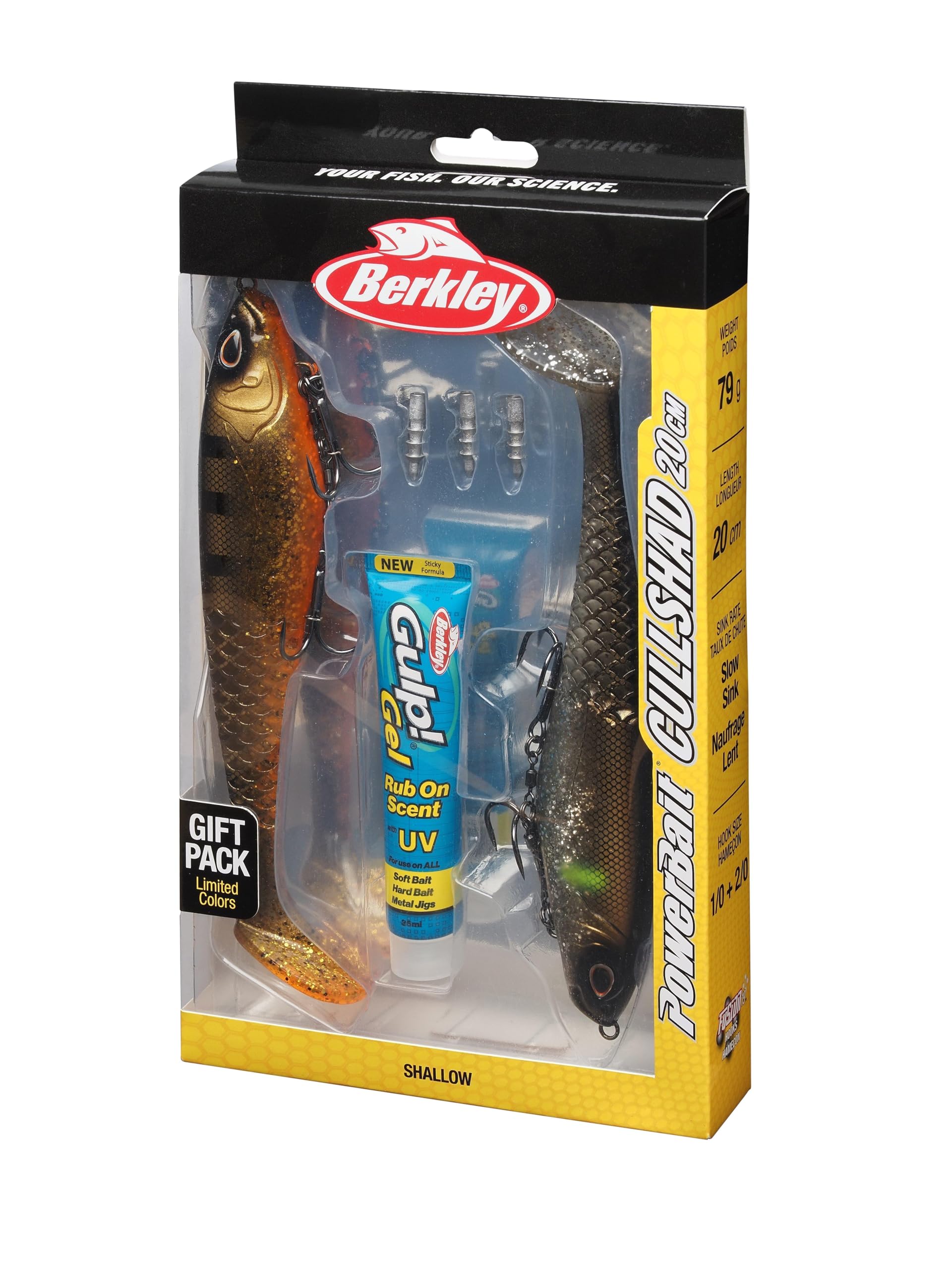 Berkley Cullshad Softbait Set de Regalo de señuelos de Pesca 20 cm | 2 Colores limitados | Incluye Gulp! Gel y plomos Nail | Set de cebos para Pesca de Depredadores