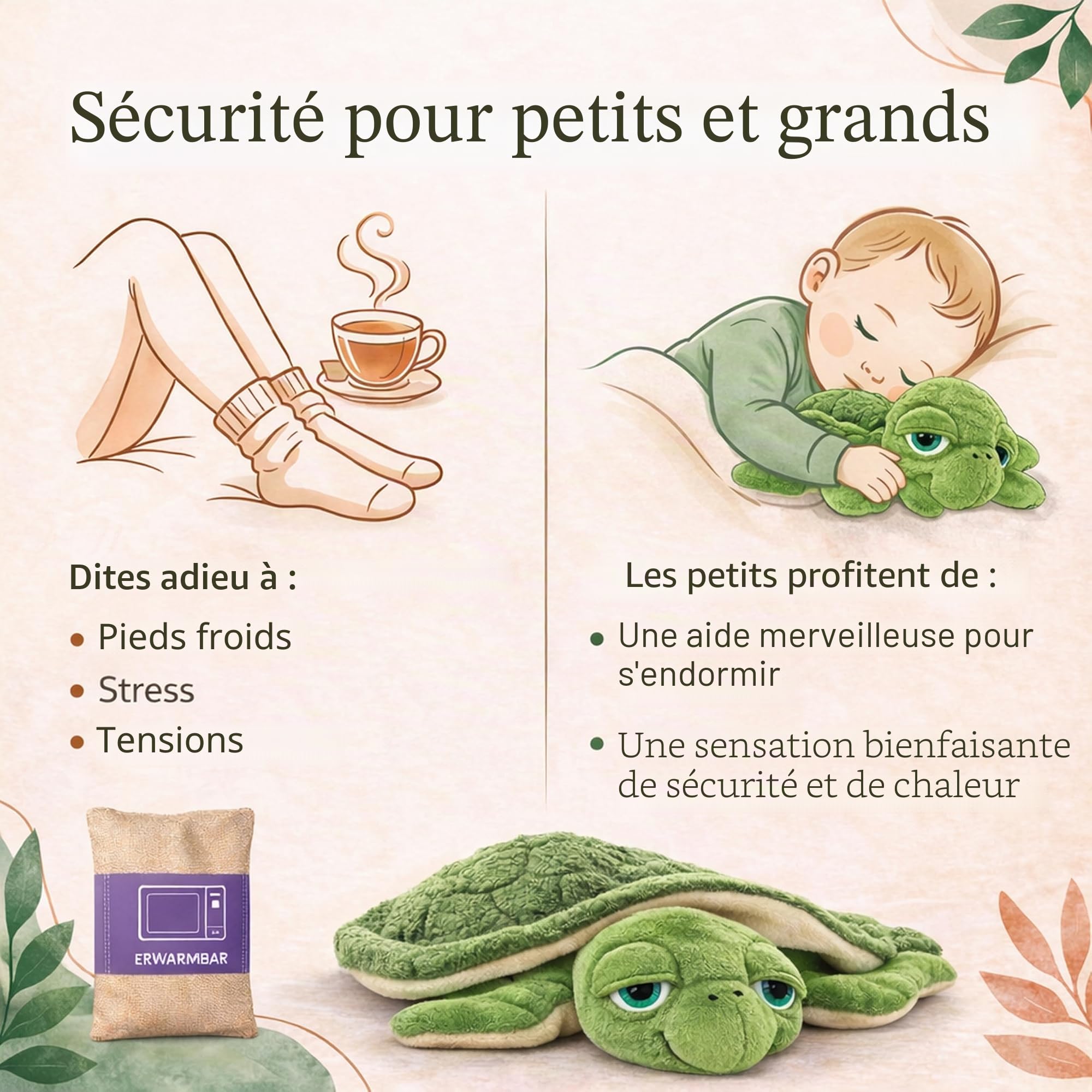 Habibi Premium Mini Deluxe - Coussin chauffant tortue d'eau - Peluche bébé-enfant - Rembourrage amovible millet - Chauffage micro-ondes - 22 cm - 250 g
