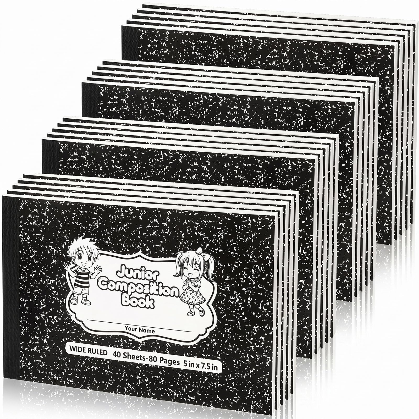 Fainne Lot de 20 cahiers de composition demi-taille 12,7 x 19,5 cm, cahiers de composition junior lignés 3/8", 50 feuilles/100 pages, couverture marbrée, petit bloc-notes pour fournitures scolaires