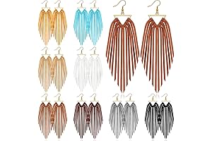 9 Pairs Leather Tassel Earrings