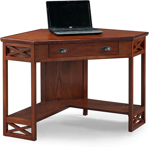 Miniatura 3 de Leick Home 82431 Corner Computer Writing Desk with Drop Front Keyboard Drawer, Oak Roble (Burnished Oak),Mission
