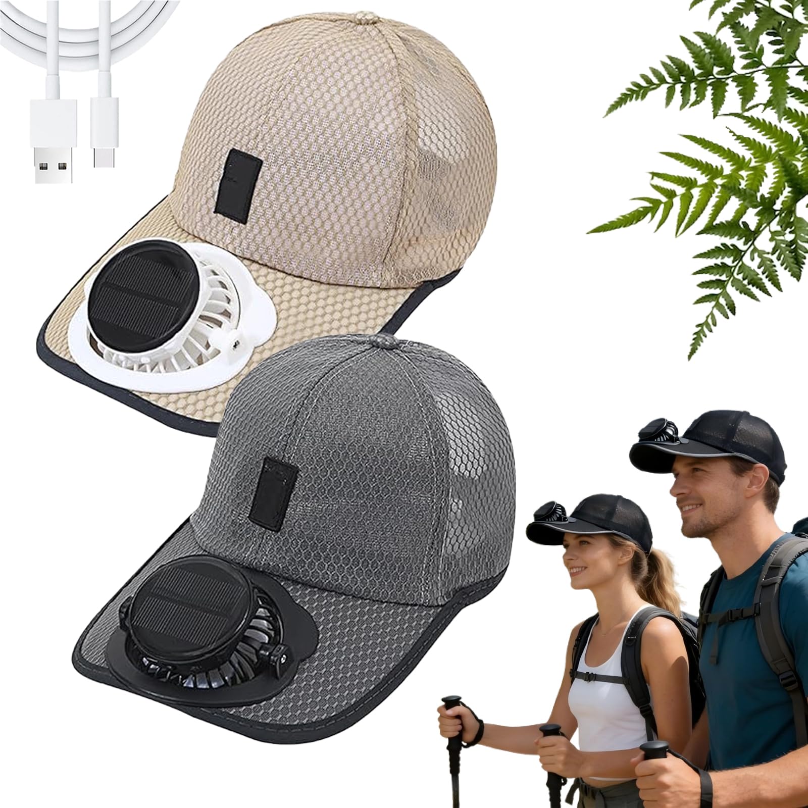 Mütze mit Ventilator Solar, USB Wiederaufladbare Solarventilator Helmschirm, Verstellbar Schirmmütze Sonnenhut für Outdoor Camping Radfahren Angeln