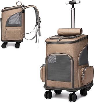 Amazon Haoyinew ペットキャリー キャスター付き 猫 猫用 キャリー カート 犬 小型犬 ペット リュックキャリーバッグ 折りたたみ 4way 通気性 散歩 旅行 通院 防災用 リトルブラウン Haoyinew ペット用品 通販