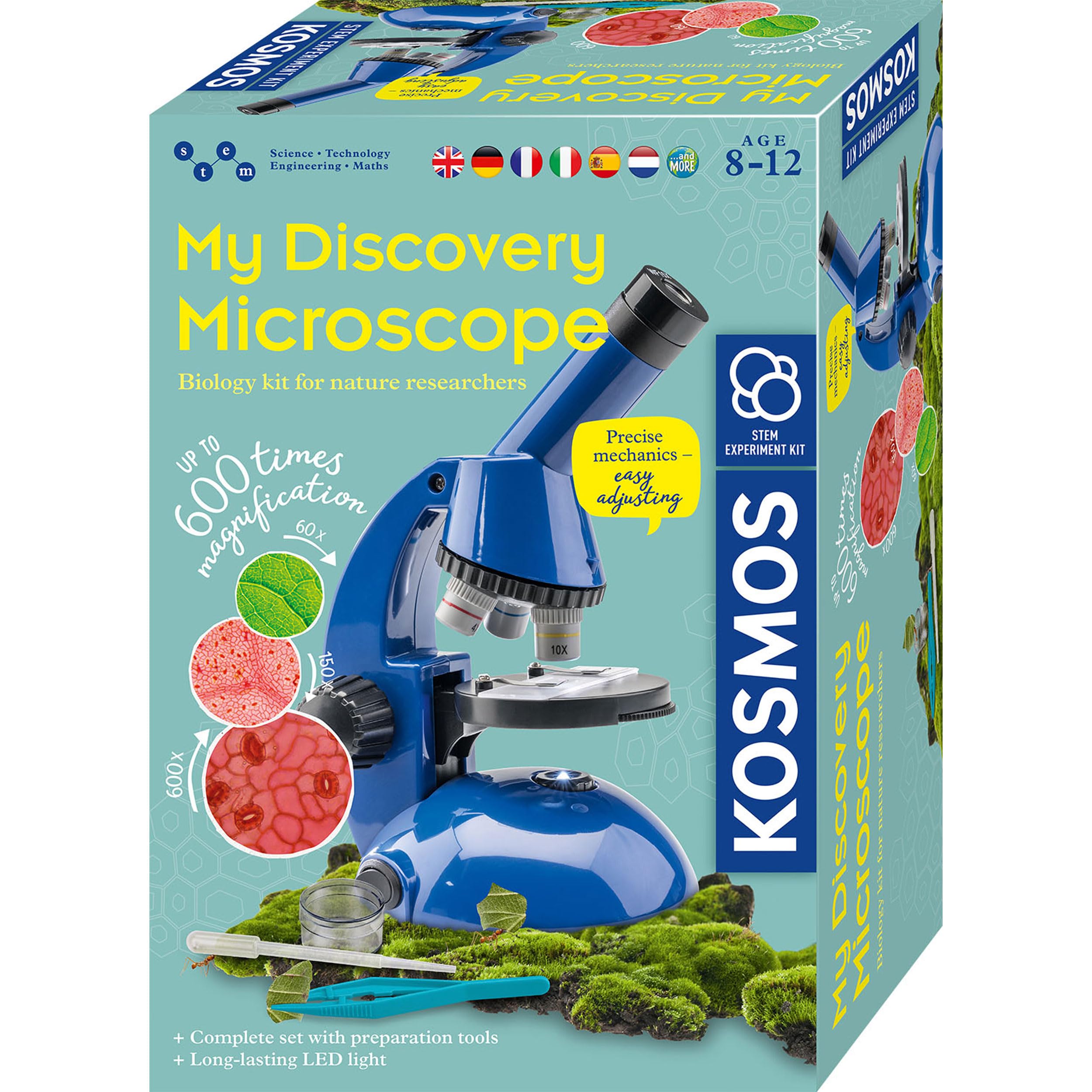 KOSMOS 617523 Discovery Microscope, Experiment Kit for Children, Student, for Children Ages 8 and Up, Multilingual Instructions
