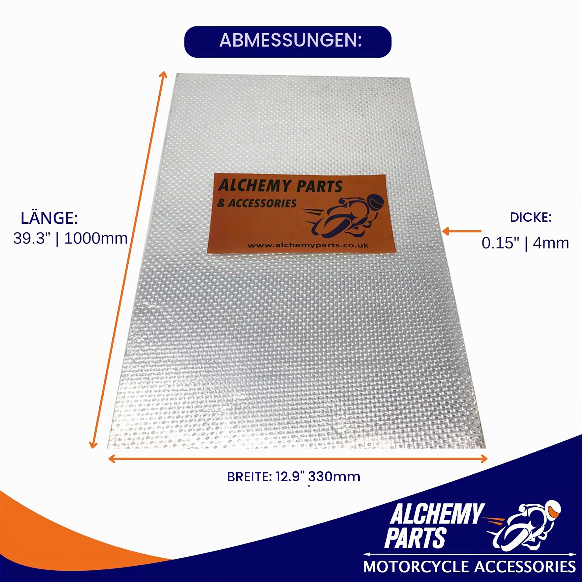 Alchemy Parts Hitzeschutz Blatt 100cm x 33cm - Selbstklebend Auspuff & Motor Aluminium - Reflektierend - Ideal Für Motorrad Verkleidung Und Auto