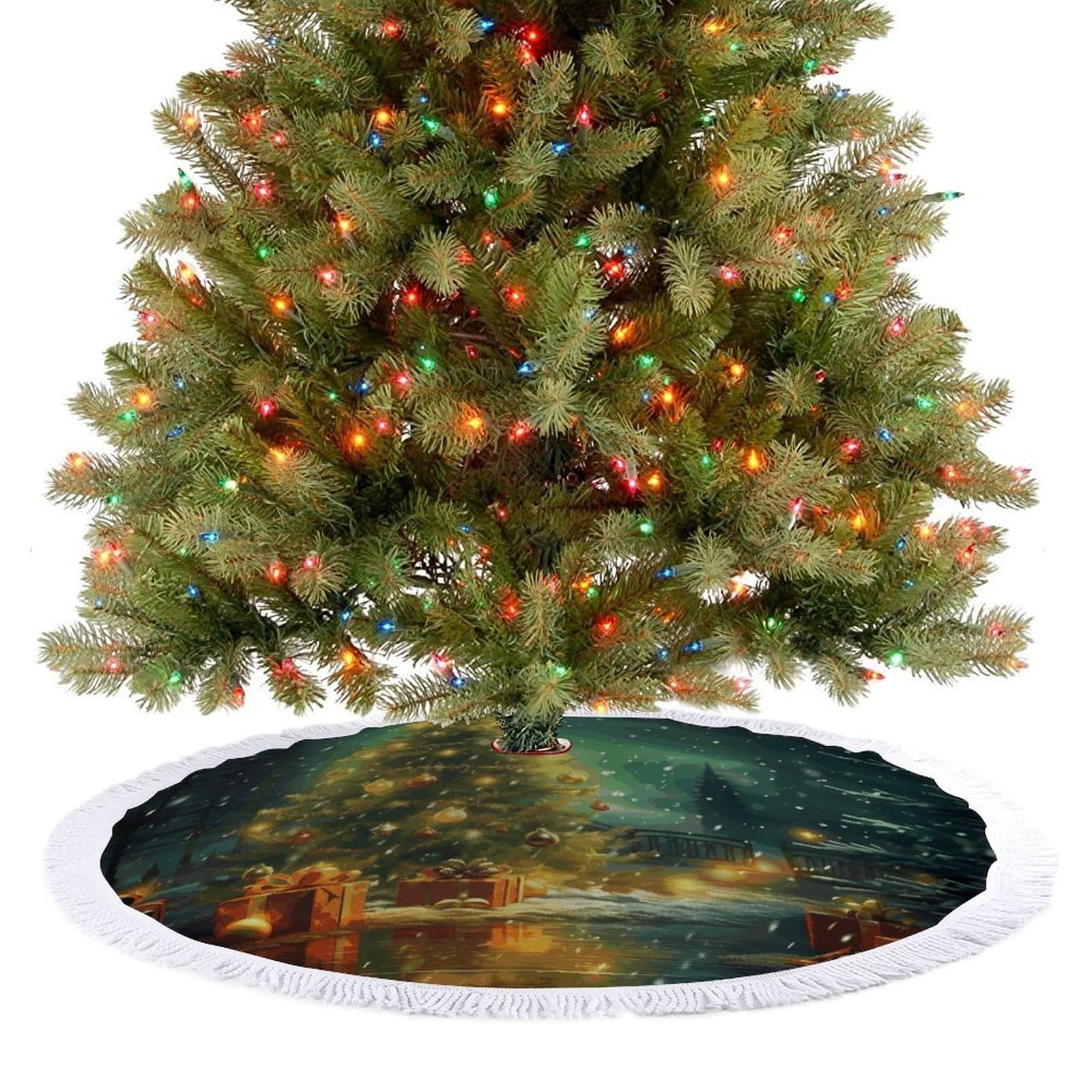 Christmas Trees Christmas Tree Skirt 48"x48" Rustic Xmas Tree Mat with Tassel Ornament Christmas Trees Cover Skirt Mat for Evergreen Trees Ornament Winter Holiday Mats Decorations