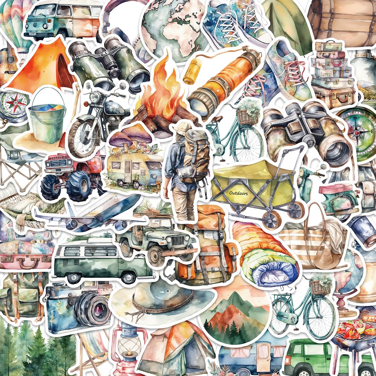 50Pcs Watercolor INS Outdoor Stickers Laptop Car Scrapbook Phone Skateboard Suitcase Luggage Bike Outdoor Stickers Vinyl Waterproof Aesthetic Personalised Stickers for Teens Boys Girls Adults Children
