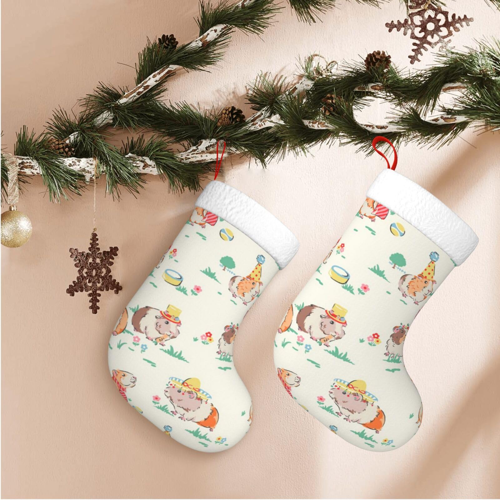 Bondij Guinea Pig Christmas Stockings Print Xmas Stockings With Plush Cuff Fireplace Xmas Hanging Stockings Christmas Decoration For Family Holiday Xmas Party