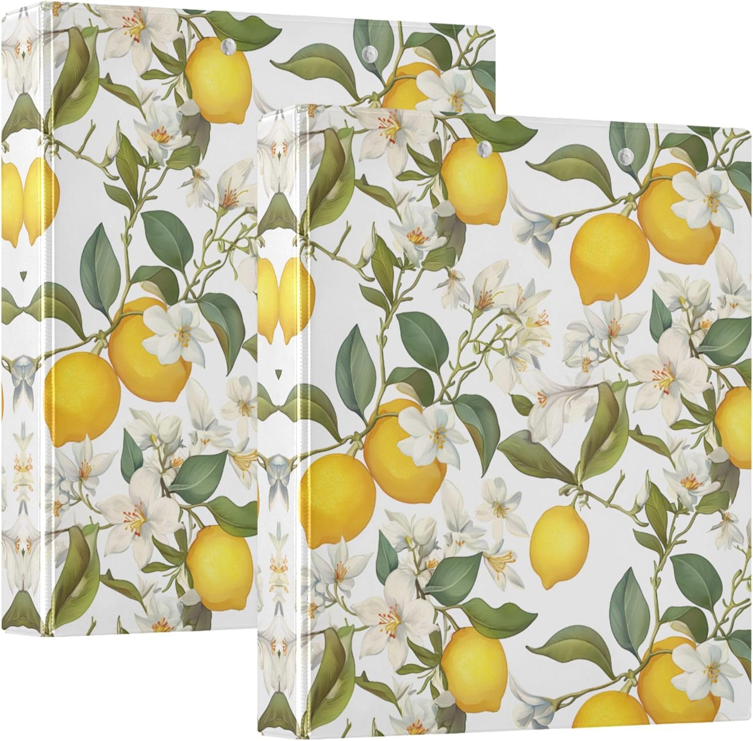 Lemon Tree 3 Ring Binders, 1.5” Round Ring Binders with Clipboard - Letter Size, 3 Interior PVC Clear Pockets & Anti-Slip Clip for Office School Supplies, 2PCS