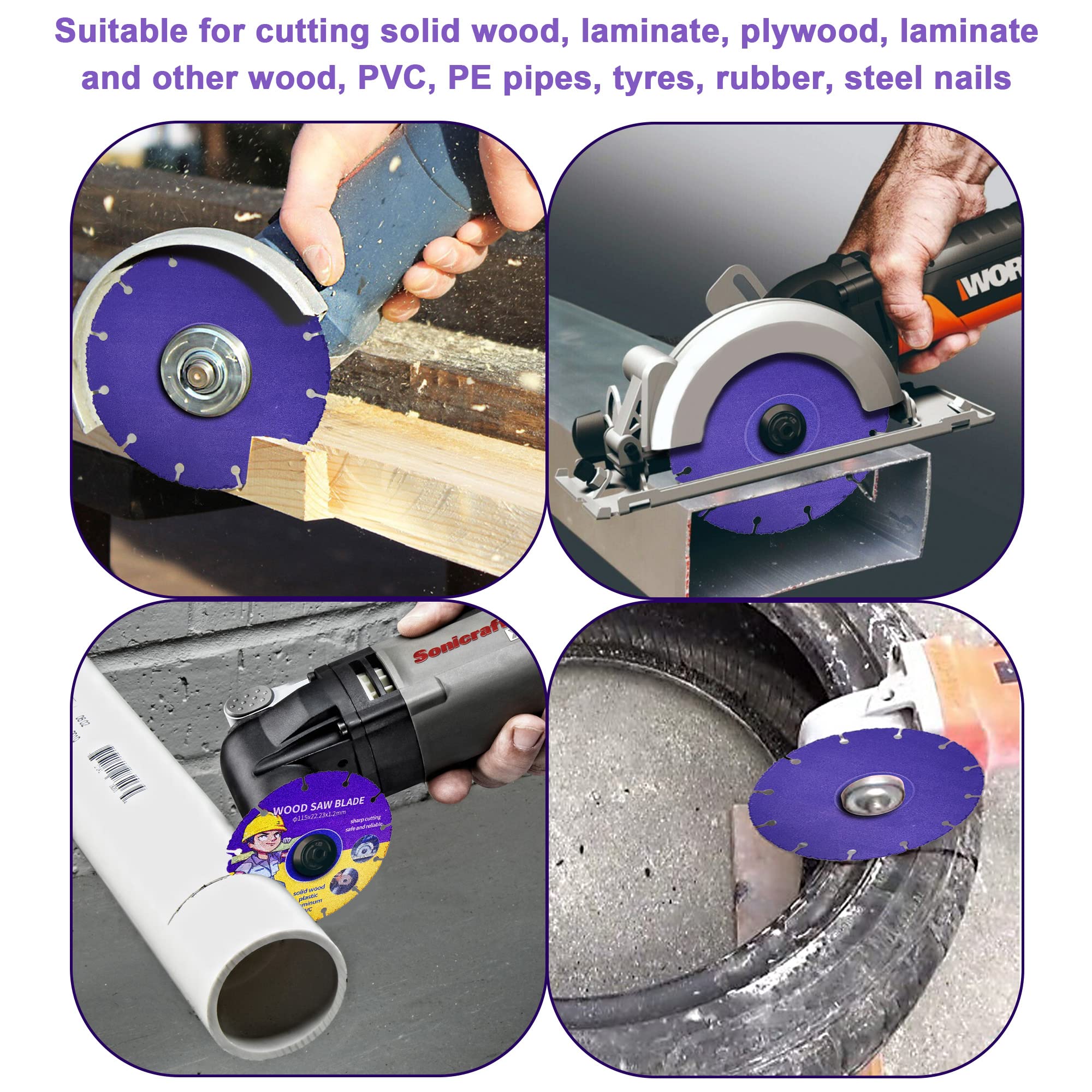 Disco da Taglio per Legno,115 mm Disco da Taglio Multiruota in Carburo,Lame da Taglio per Legno per Smerigliatrice Angolare Per Tavole,Compensato,Gomma,Chiodi in Acciaio