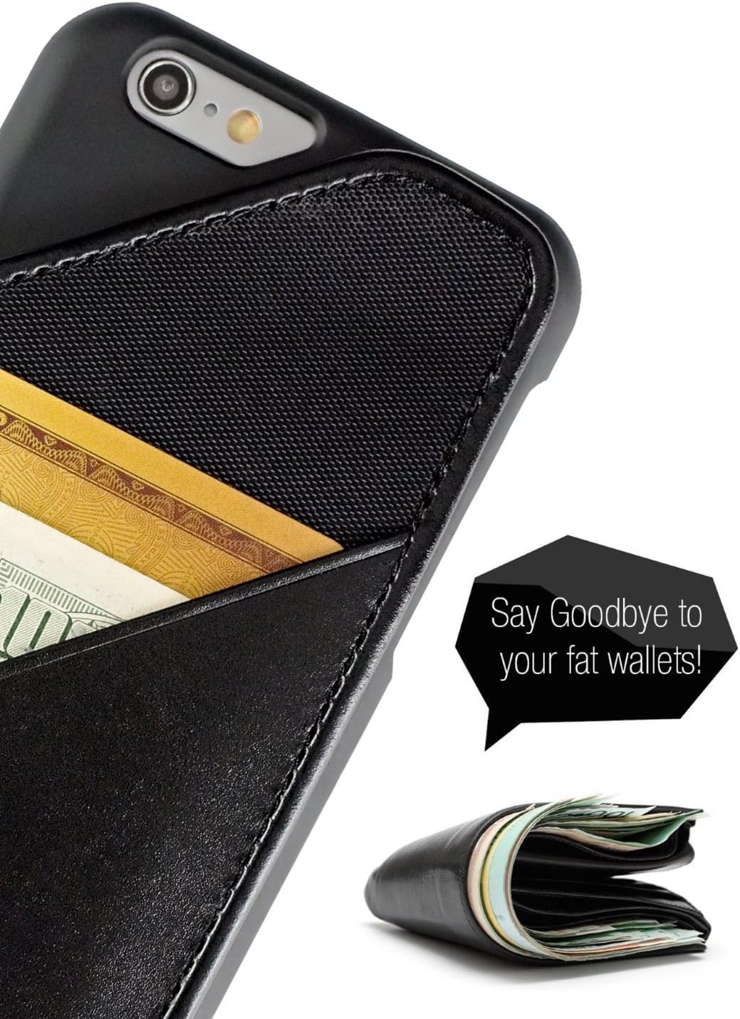 HUSKK [iPhone 6 and 6S] Wallet Case - Slim Card Holder for Up to 8 Cards and Cash - Quickdraw Black [QDPH6BN]