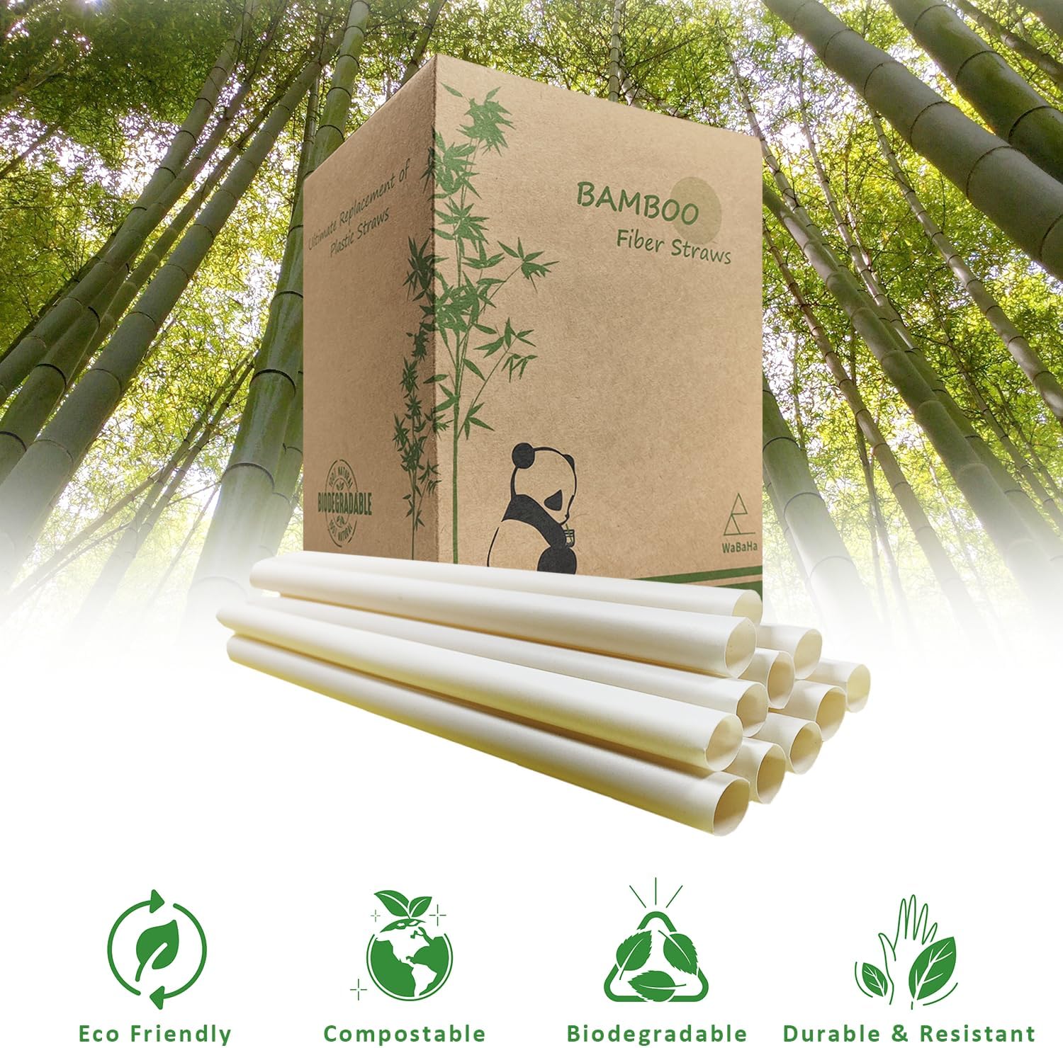 Bamboo Boba Straws Biodegradable Bamboo Bubble Tea Smoothie Straw Disposable Giant Boba Drinking Straws - 1/2" Wide X 8 1/2" Long, 200 Pack