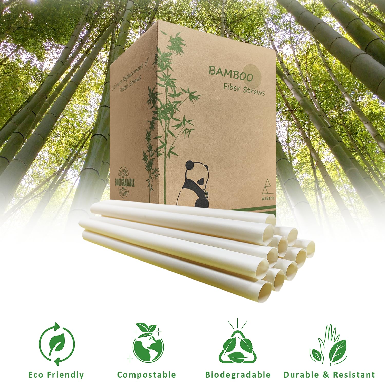 12mm Boba Straws Biodegradable Bamboo Fiber Straws for Bubble Tea Smoothies - 23cm Long Disposable Jumbo Milkshake Straw (200Pack) - Image 4