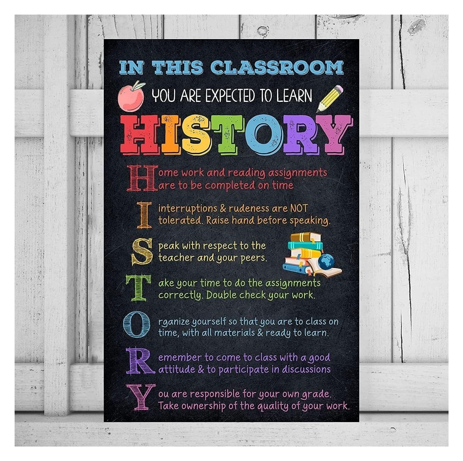 LLBOGRGGN Social Studies Classroom Decor History Class Rules Poster Motivational Welcome Wall-Art for Students and Teachers(Unframed,12x18inch(30x45cm))