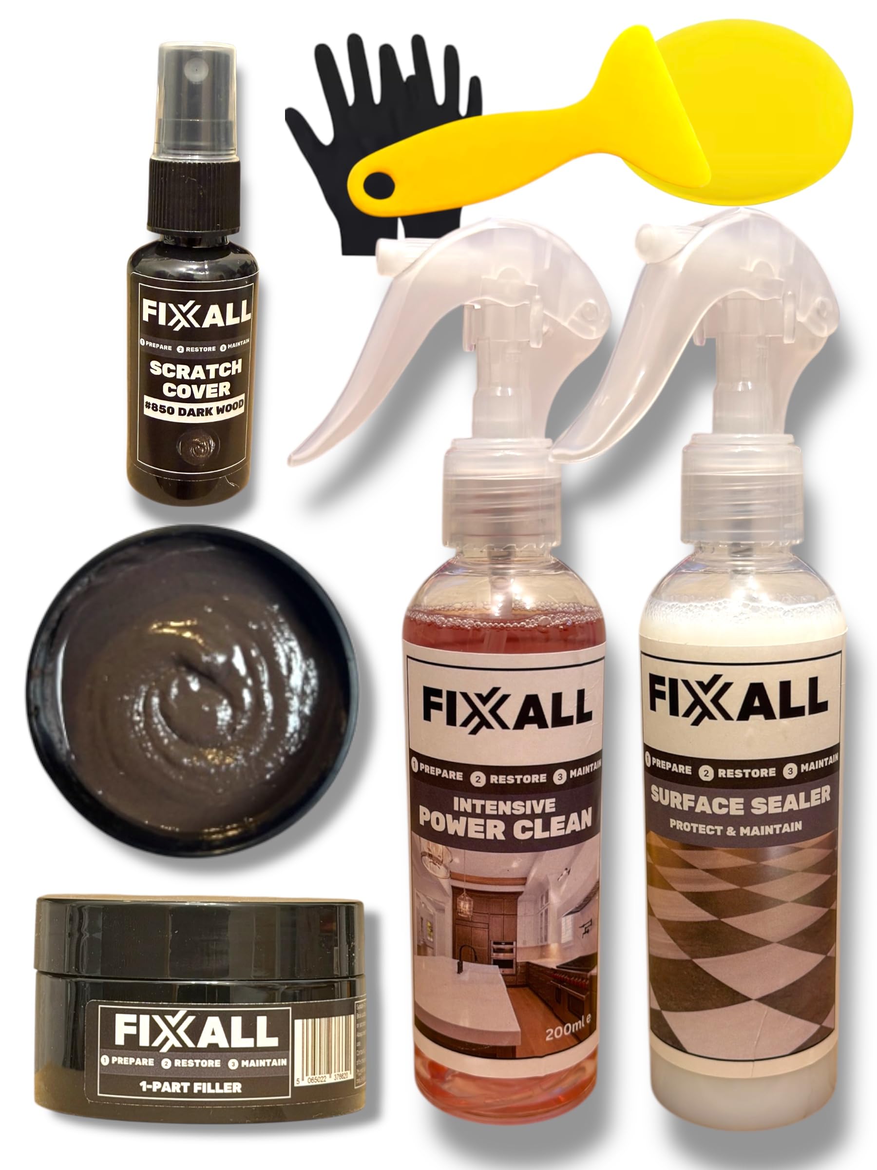 Fixxall All Surface Repair Kit – Floor, Worktop & Furniture Repair Kit for Wood, Laminate, Vinyl, Tile & Stone Surfaces – 16 Colour Repair Fillers & Scratch Cover (Dark Wood)