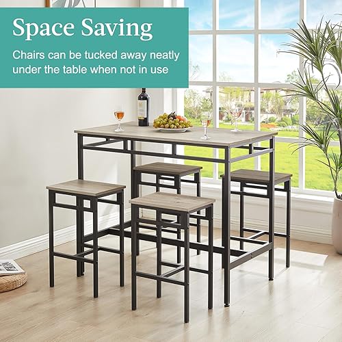 Miniatura 3 de Skinanniversary Juego de mesa de comedor de 5 piezas, juego de mesa de bar y 4 sillas para espacios pequeños, apartamento, pub, comedor, cocina