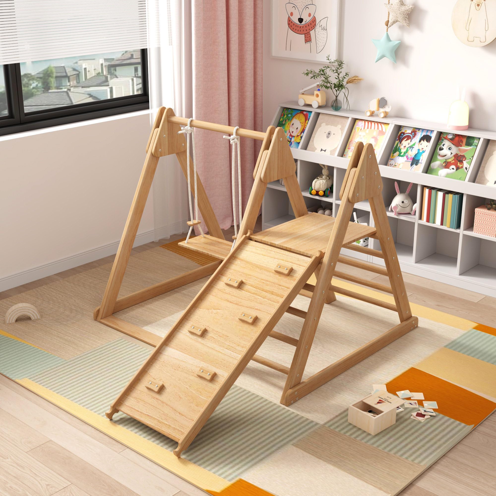 Rutsche und Schaukel für Kinder, 3 in 1 Kinderspielzeug mit Klettergerüst, Schaukel, Rutsche, Kombispielzeug für drinnen, für Kinder ab 3-8 Jahren