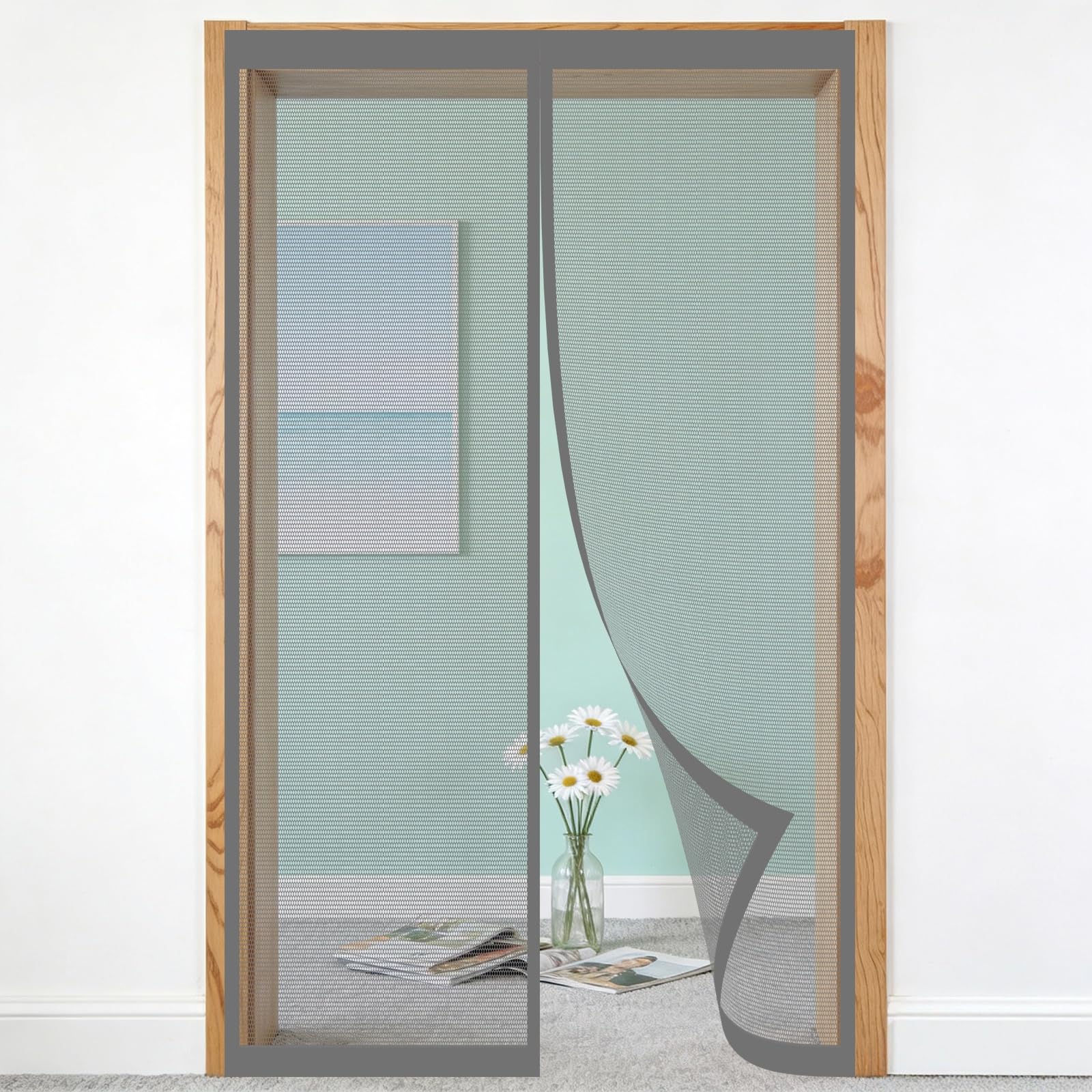 Moustiquaire pour porte extérieur rideau en maille gris 120 x 265 cm